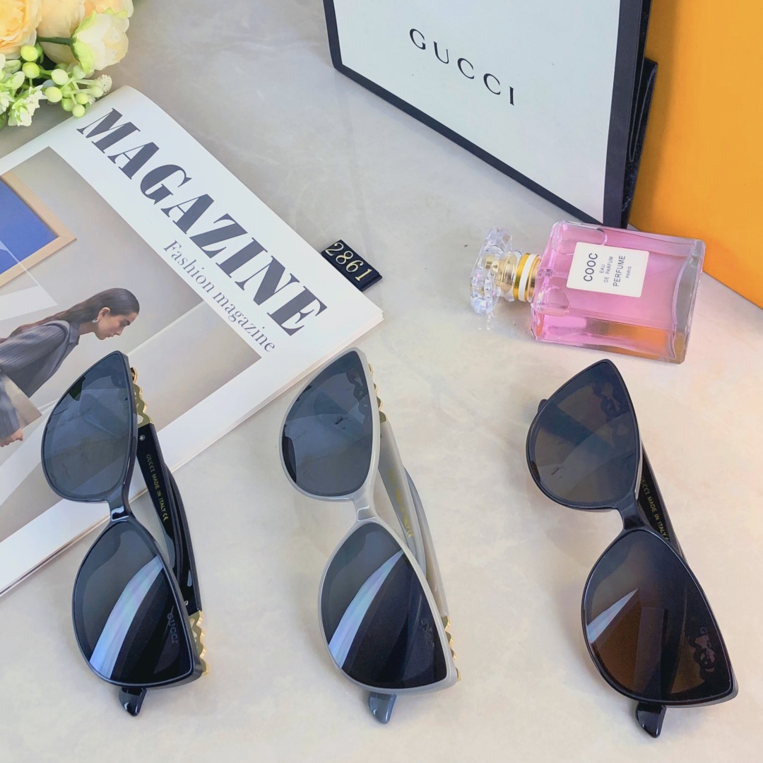 。。Gucc*欧美风ins潮流金属镂空标猫眼墨镜夏季个性时尚防晒太阳眼镜