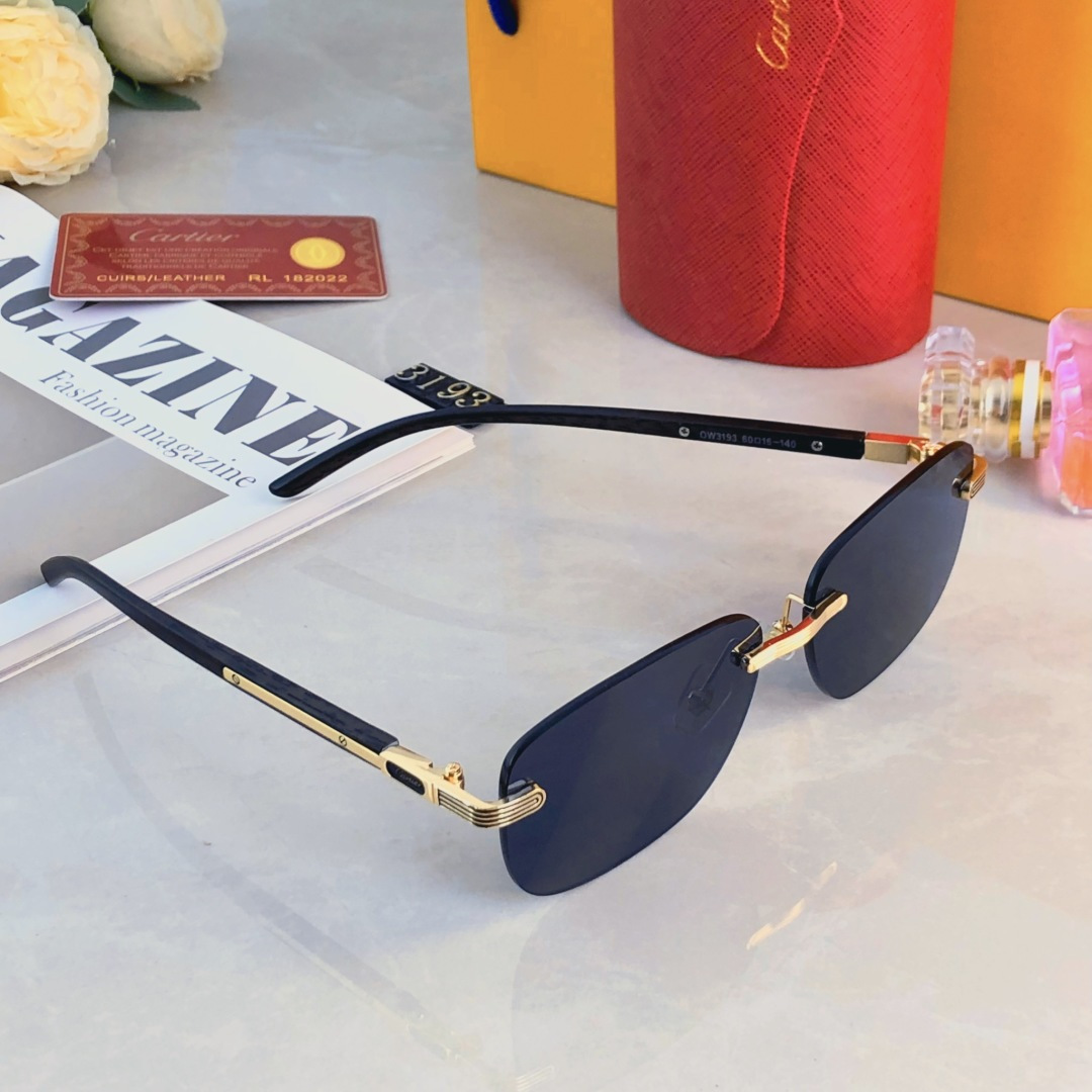🔥🔥Cartie*无框切边欧美风太阳眼镜女2025新款个性拍照木纹方框墨镜男高级感