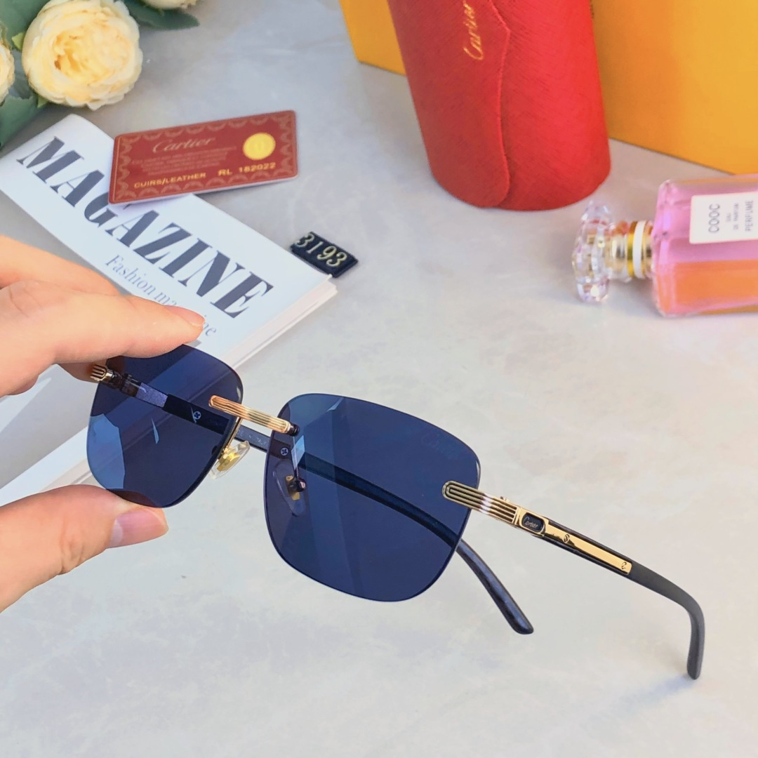 🔥🔥Cartie*无框切边欧美风太阳眼镜女2025新款个性拍照木纹方框墨镜男高级感
