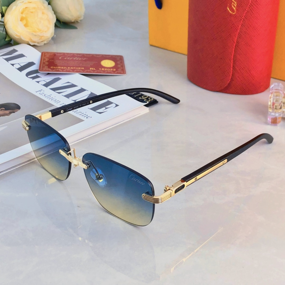 🔥🔥Cartie*无框切边欧美风太阳眼镜女2025新款个性拍照木纹方框墨镜男高级感