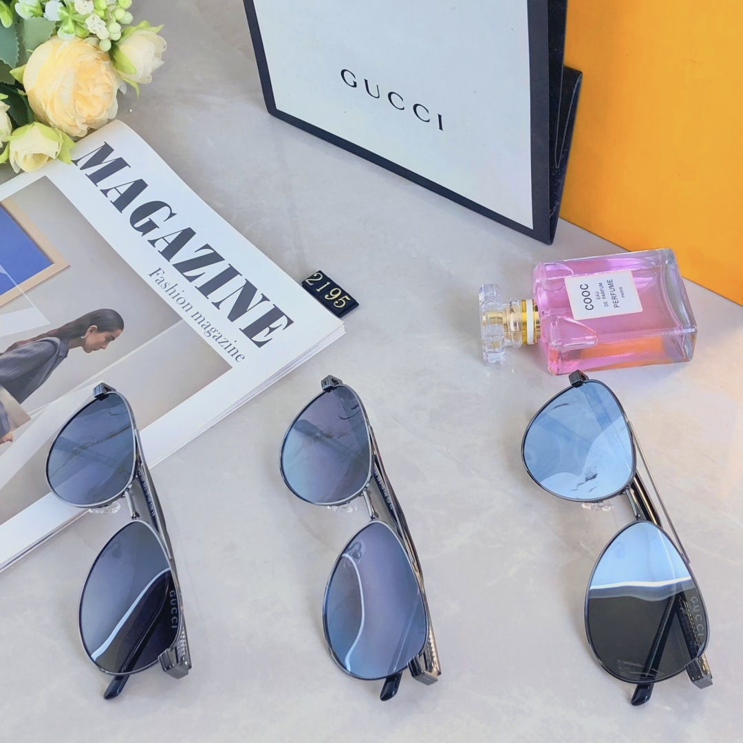 🔥🔥Gucc*情侣款复古飞行员太阳镜男女高颜值时尚街拍遮阳防晒墨镜拍照旅游
