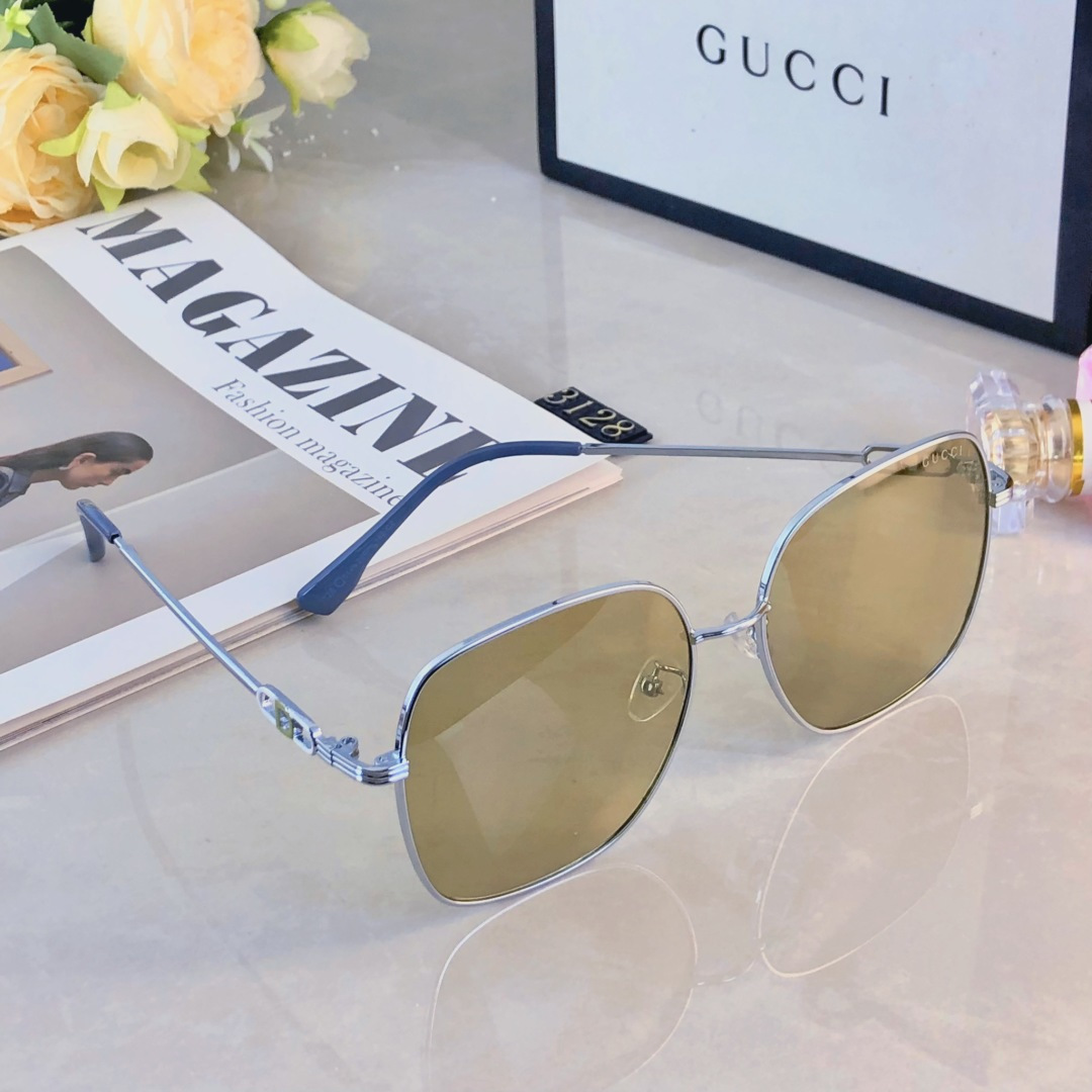 🔥🔥Gucc*太阳镜个性金属架偏光墨镜时尚潮流显脸防晒防紫外线遮阳眼镜