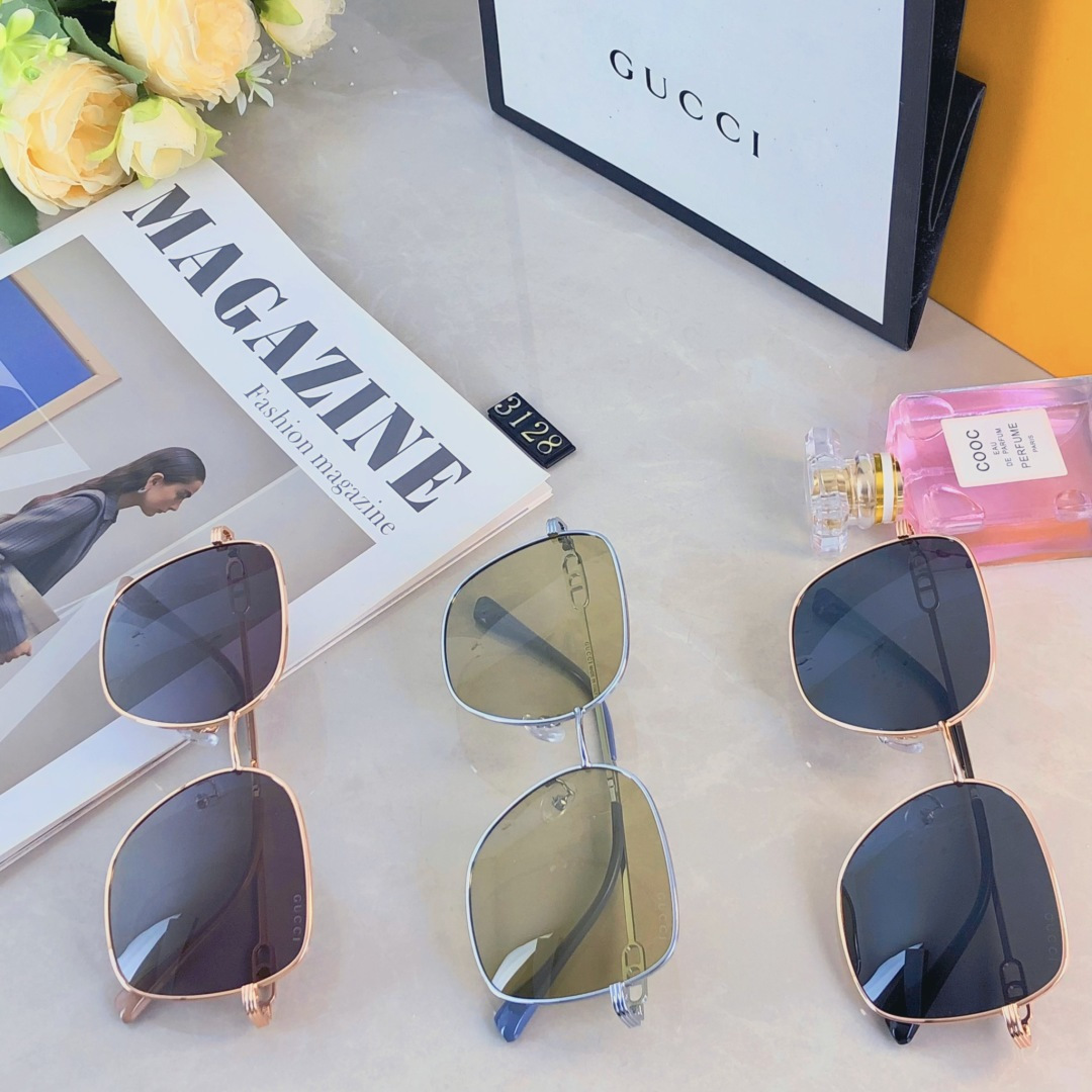 🔥🔥Gucc*太阳镜个性金属架偏光墨镜时尚潮流显脸防晒防紫外线遮阳眼镜