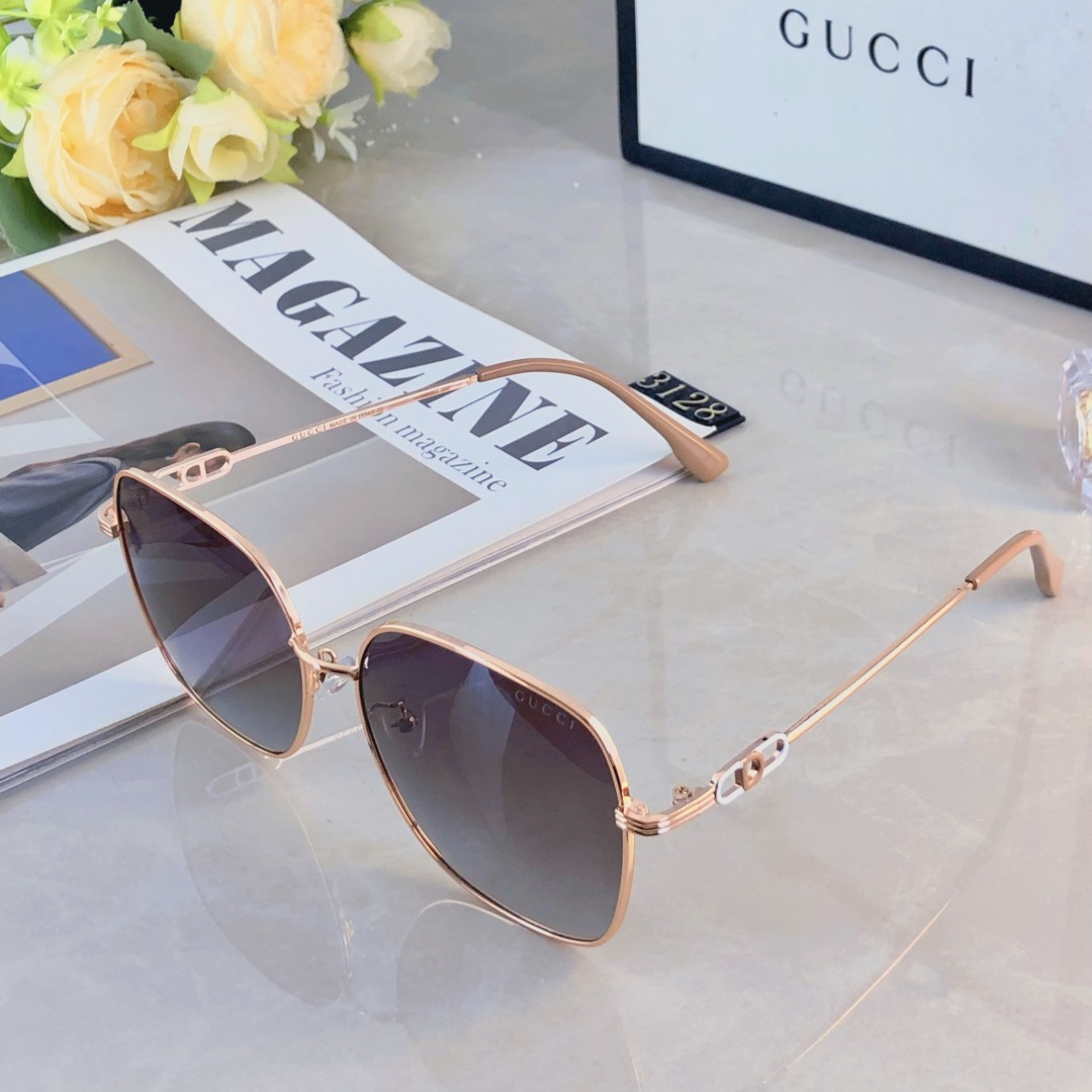 🔥🔥Gucc*太阳镜个性金属架偏光墨镜时尚潮流显脸防晒防紫外线遮阳眼镜
