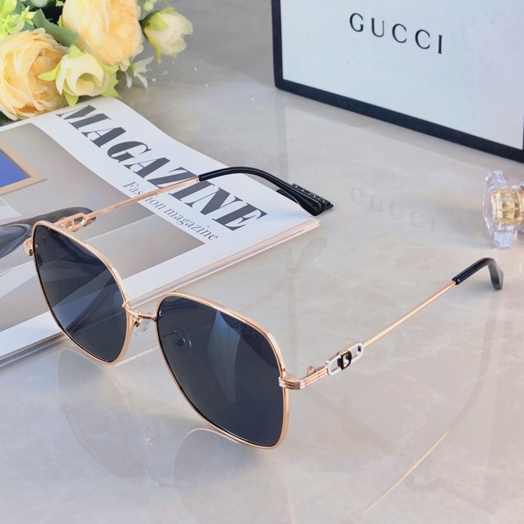 🔥🔥Gucc*太阳镜个性金属架偏光墨镜时尚潮流显脸防晒防紫外线遮阳眼镜