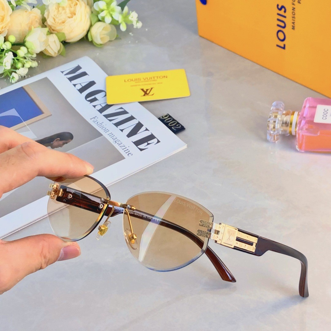🔥🔥Louis vuitto*欧美风椭圆形小框太阳镜新无框切边个性眼镜特色防晒高级