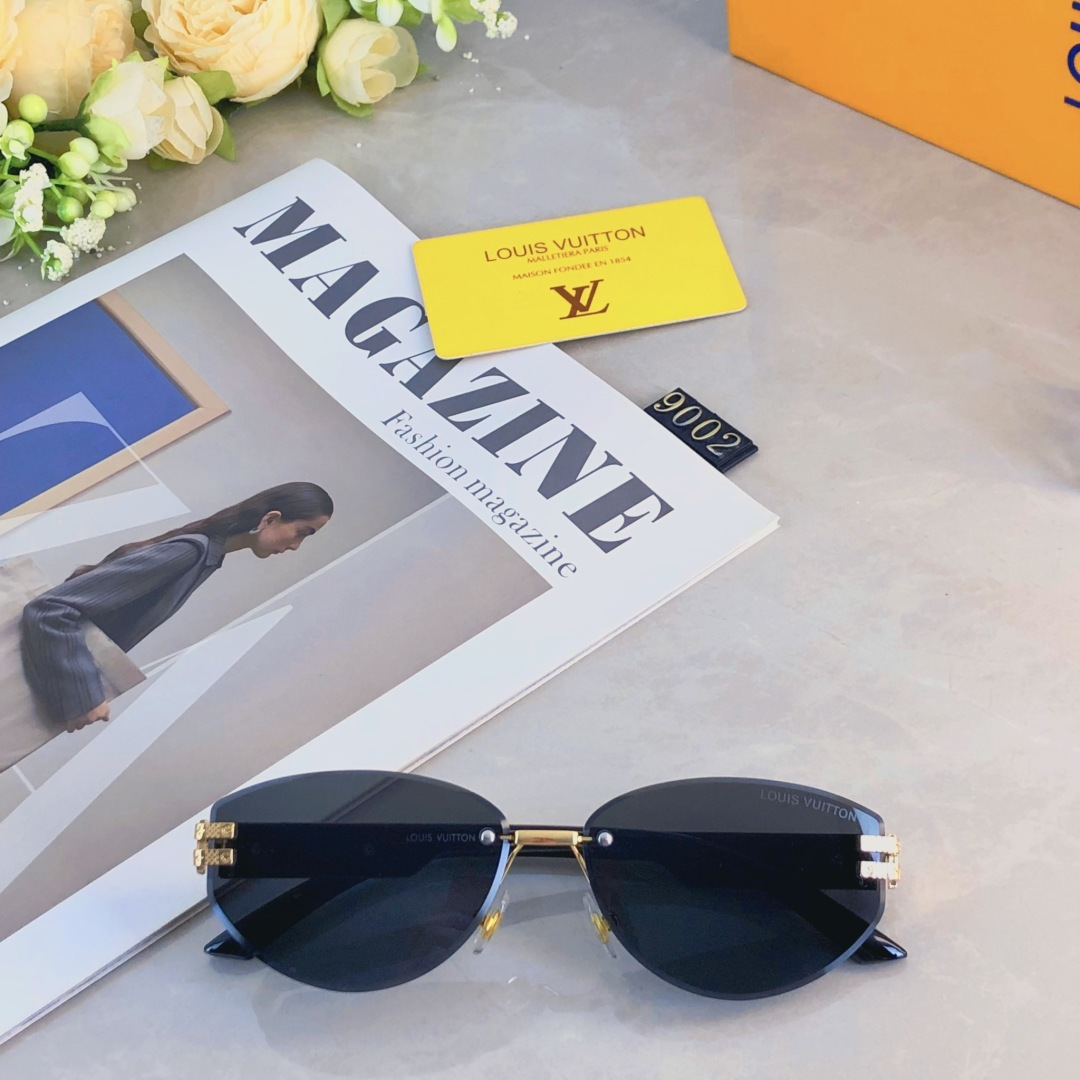🔥🔥Louis vuitto*欧美风椭圆形小框太阳镜新无框切边个性眼镜特色防晒高级