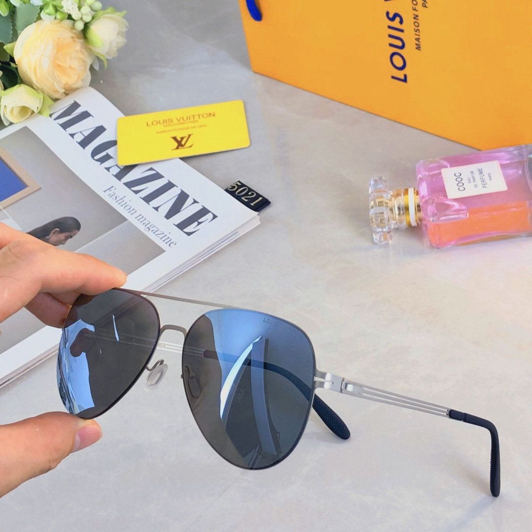🔥🔥Louis vuitto*经典尼龙偏光不锈钢墨镜 复古飞行员墨镜超弹无螺丝蛤蟆镜男潮