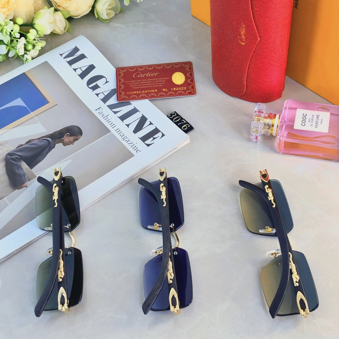 🔥🔥Cartie*欧美风金色无框切边太阳镜2025新款气质复古凹造型眼镜