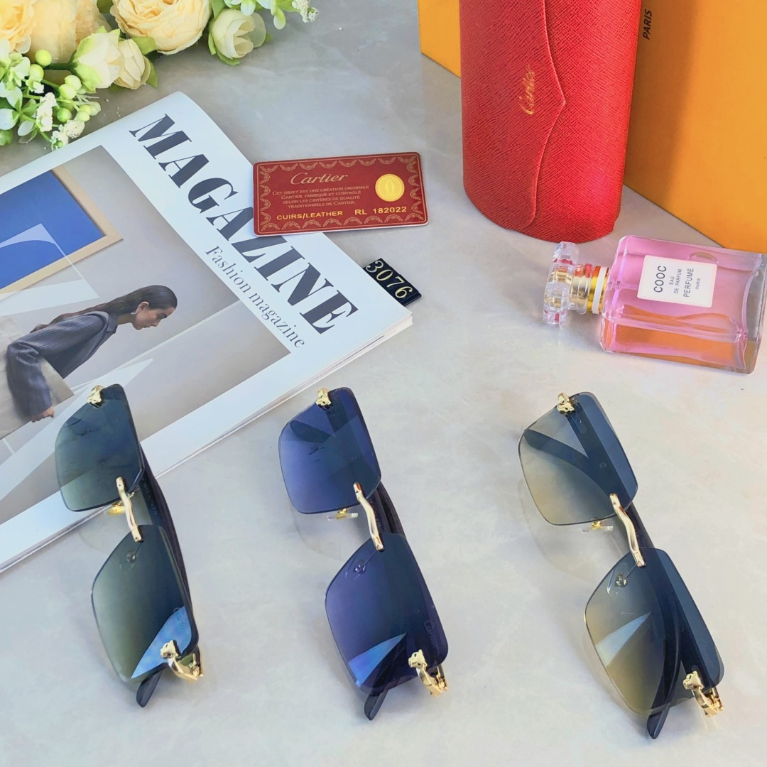 🔥🔥Cartie*欧美风金色无框切边太阳镜2025新款气质复古凹造型眼镜