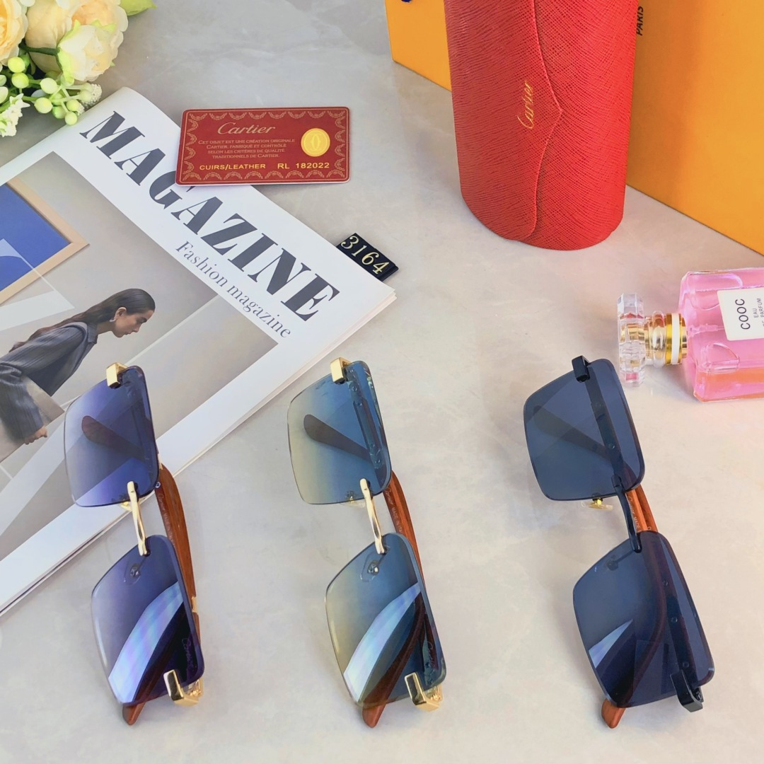 🔥🔥Cartie*韩版男士方形无边框太阳镜网红复古斯文ins高级感渐变灰色墨镜女