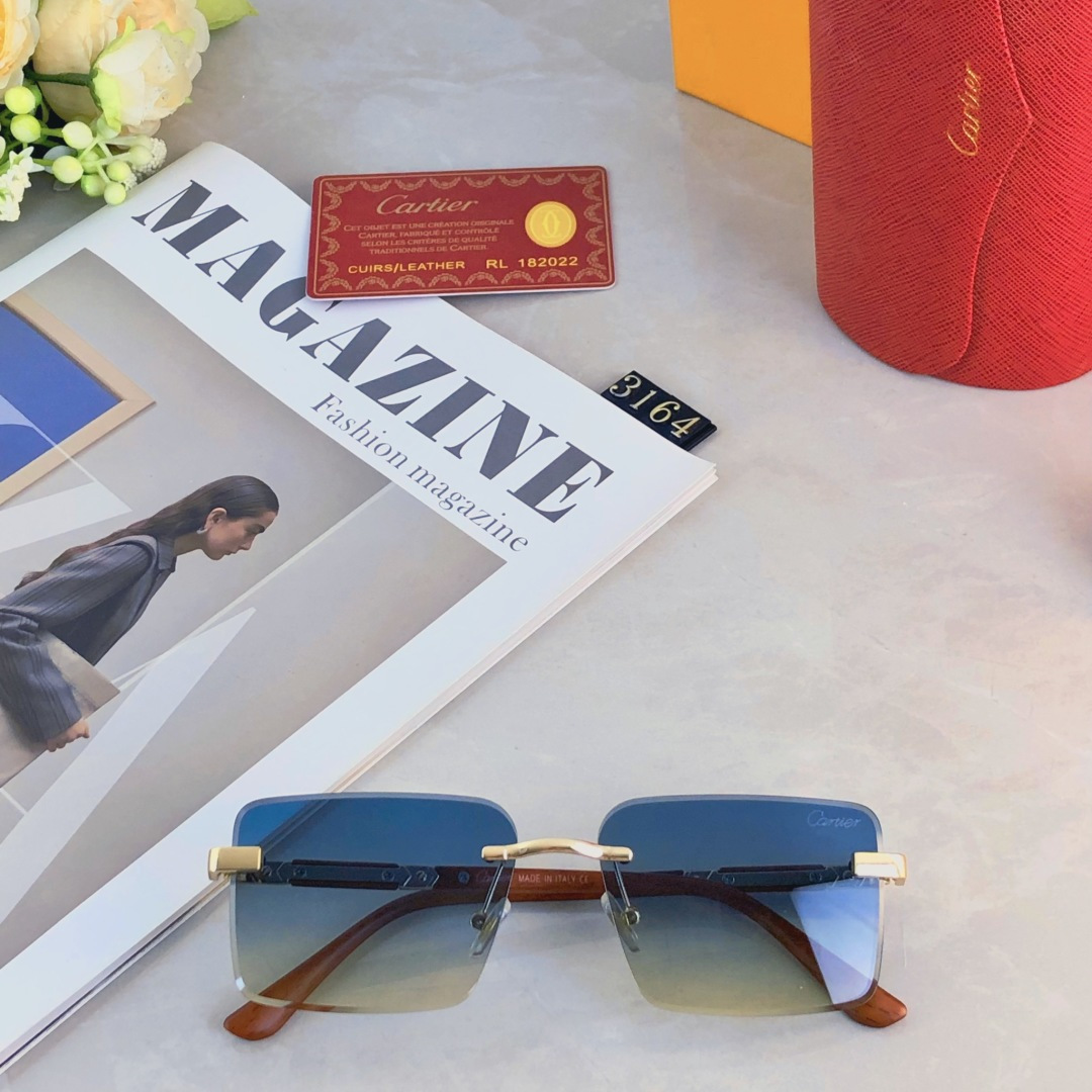 🔥🔥Cartie*韩版男士方形无边框太阳镜网红复古斯文ins高级感渐变灰色墨镜女