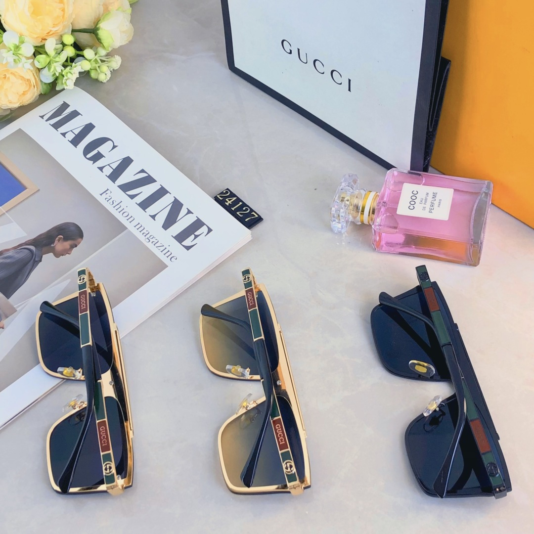 🔥🔥Gucc*复古痞帅男士双梁金属墨镜高端商务风格防晒防紫外线太阳镜