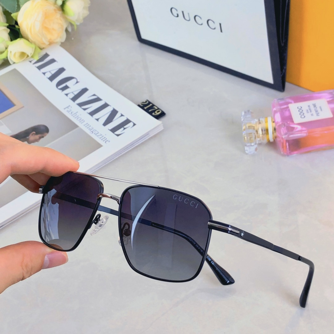 🔥🔥Gucci*高级感眼镜痞帅轻奢偏光渐变色墨镜男新潮超轻金属双梁太阳镜