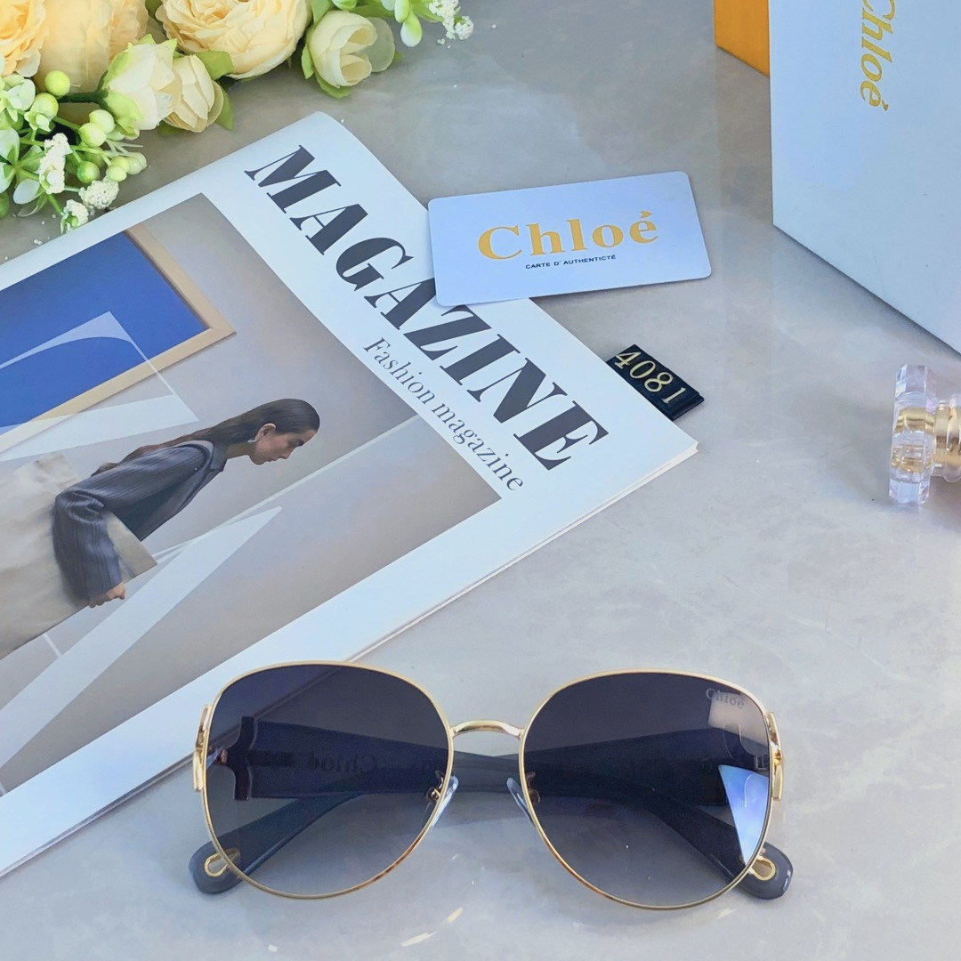 🔥🔥Chlo*2025新款复古猫眼墨镜女高级感金属镂空方圆脸显瘦太阳眼镜