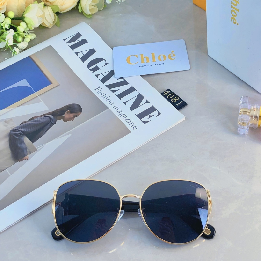 🔥🔥Chlo*2025新款复古猫眼墨镜女高级感金属镂空方圆脸显瘦太阳眼镜