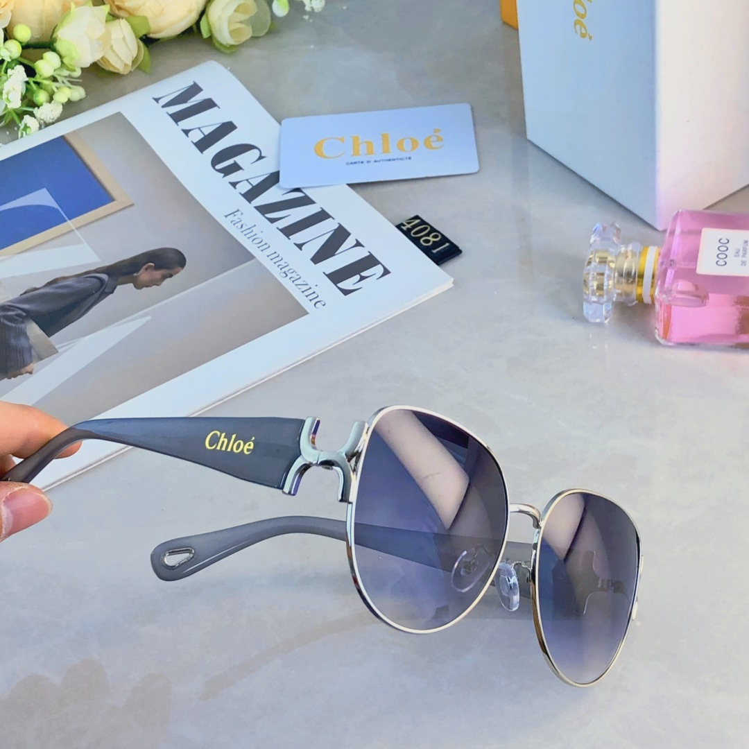 🔥🔥Chlo*2025新款复古猫眼墨镜女高级感金属镂空方圆脸显瘦太阳眼镜