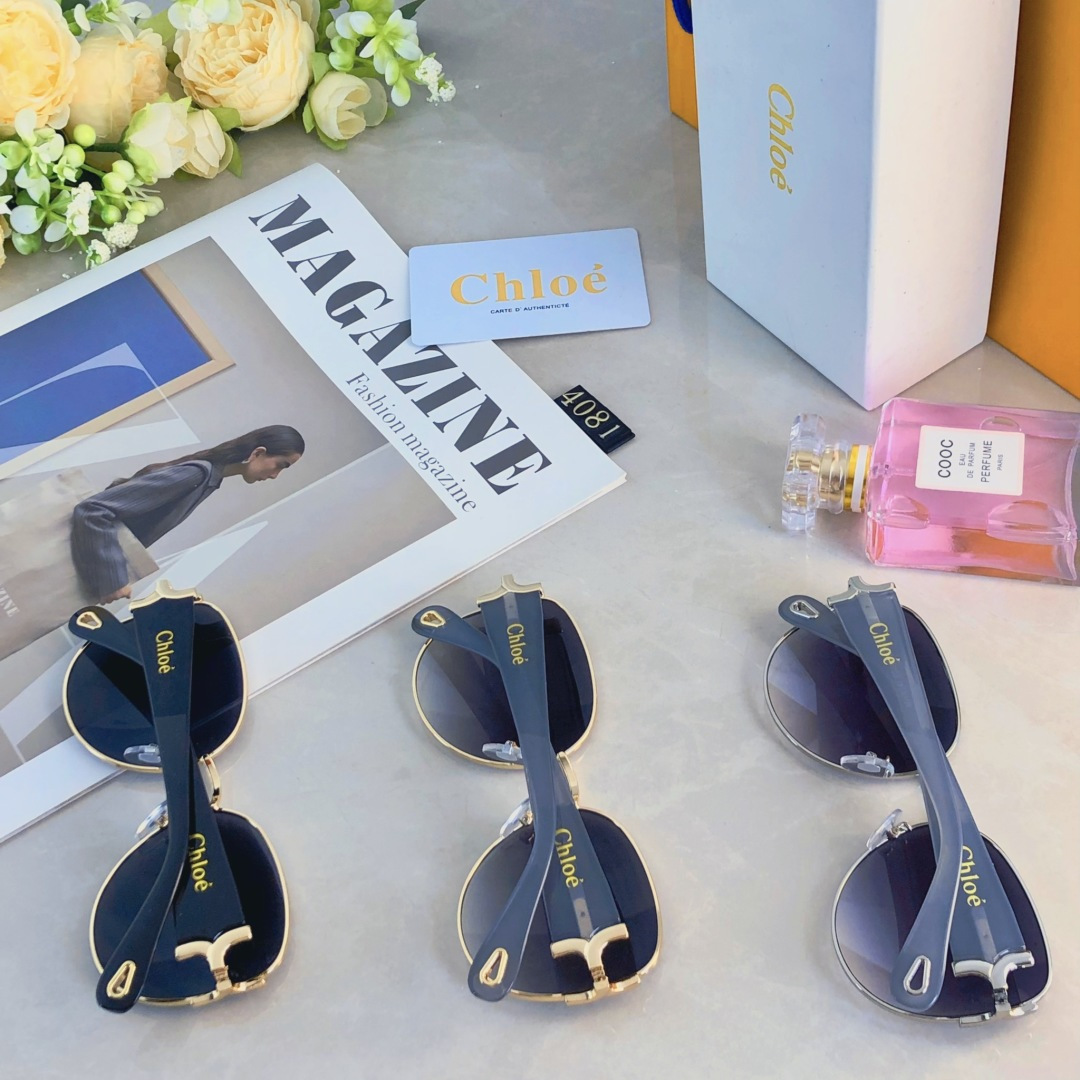 🔥🔥Chlo*2025新款复古猫眼墨镜女高级感金属镂空方圆脸显瘦太阳眼镜