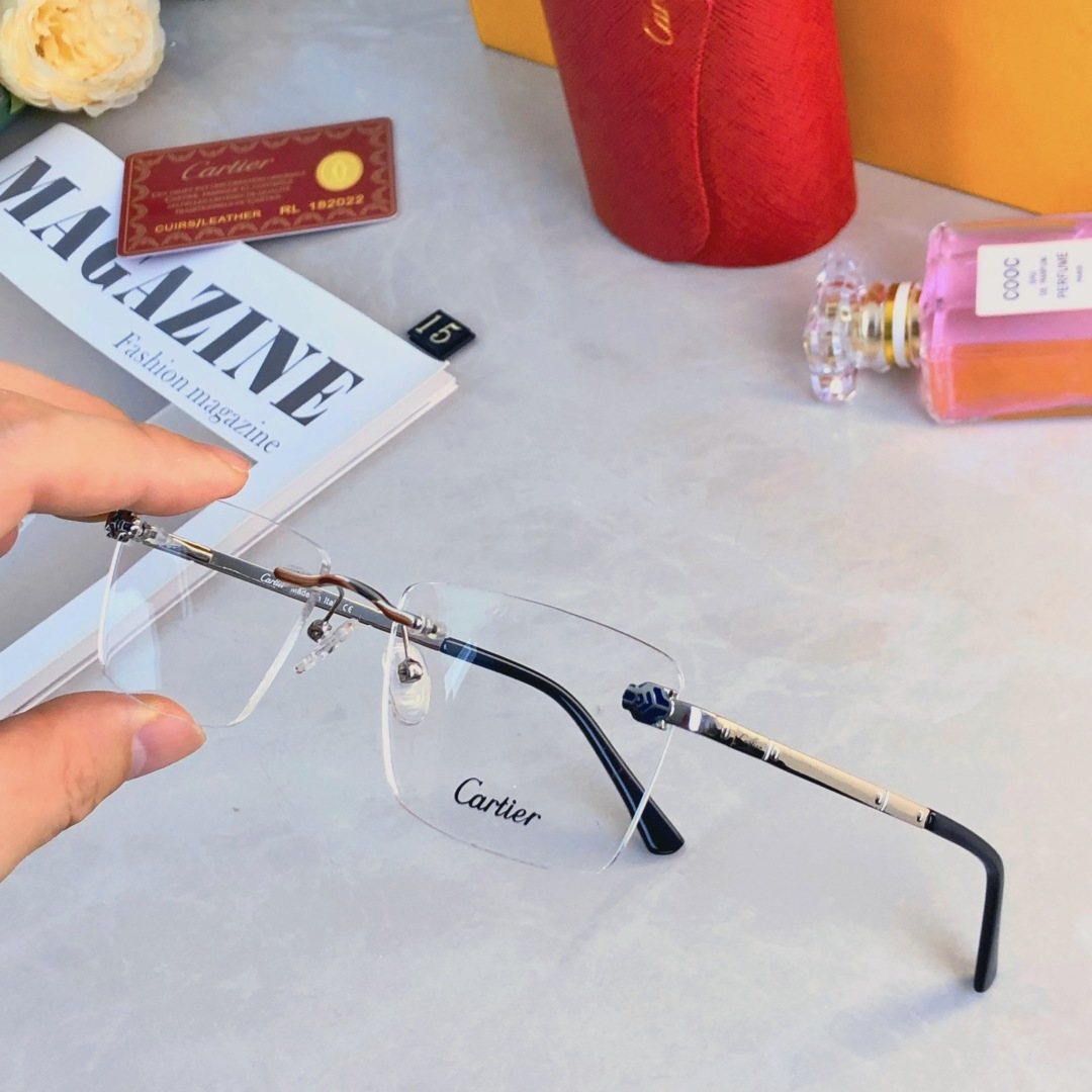 🔥🔥Cartie*新款眼镜框无框超轻商务百搭方形金丝可配近视