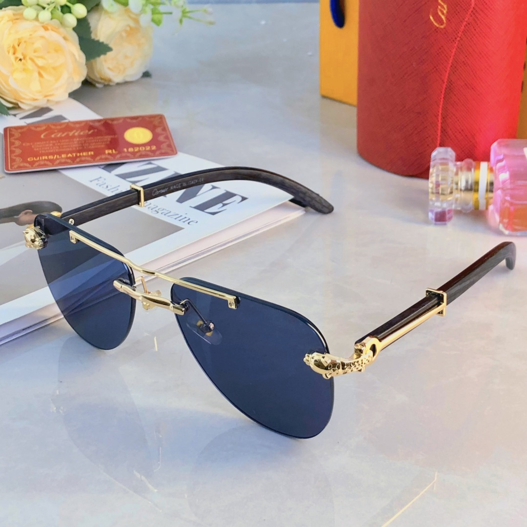 🔥🔥Cartie*欧美复古潮流大框切边墨镜男女潮个性木纹镜腿镶嵌太阳眼镜蛤蟆镜