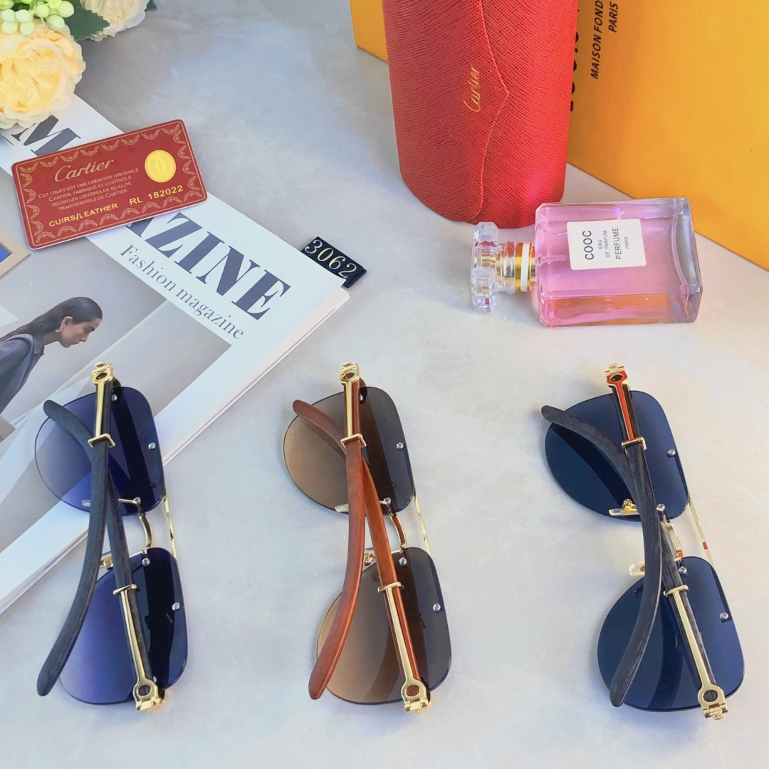 🔥🔥Cartie*欧美复古潮流大框切边墨镜男女潮个性木纹镜腿镶嵌太阳眼镜蛤蟆镜