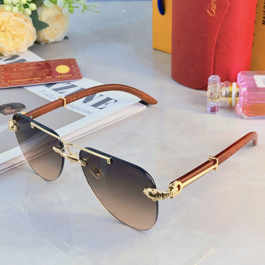 🔥🔥Cartie*欧美复古潮流大框切边墨镜男女潮个性木纹镜腿镶嵌太阳眼镜蛤蟆镜