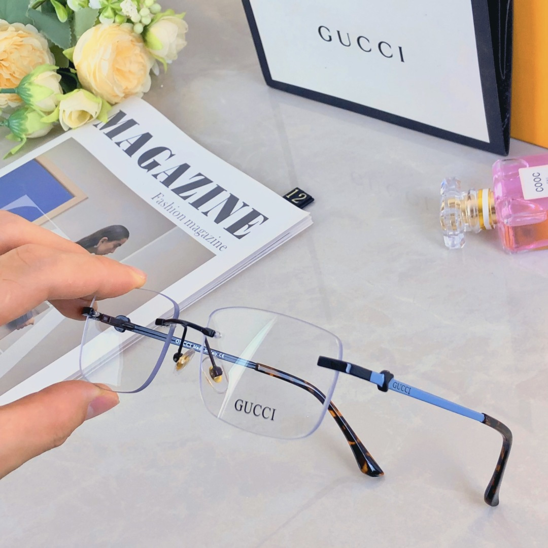 🔥🔥Gucc* 银色无框眼镜男斯文痞帅无边框个性眼镜架女时尚高级感近视镜