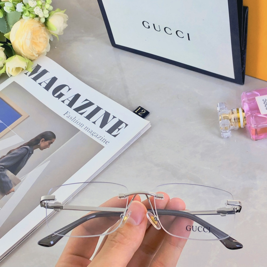 🔥🔥Gucc* 银色无框眼镜男斯文痞帅无边框个性眼镜架女时尚高级感近视镜