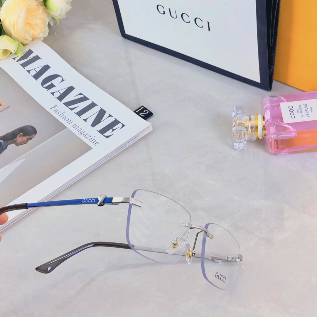 🔥🔥Gucc* 银色无框眼镜男斯文痞帅无边框个性眼镜架女时尚高级感近视镜