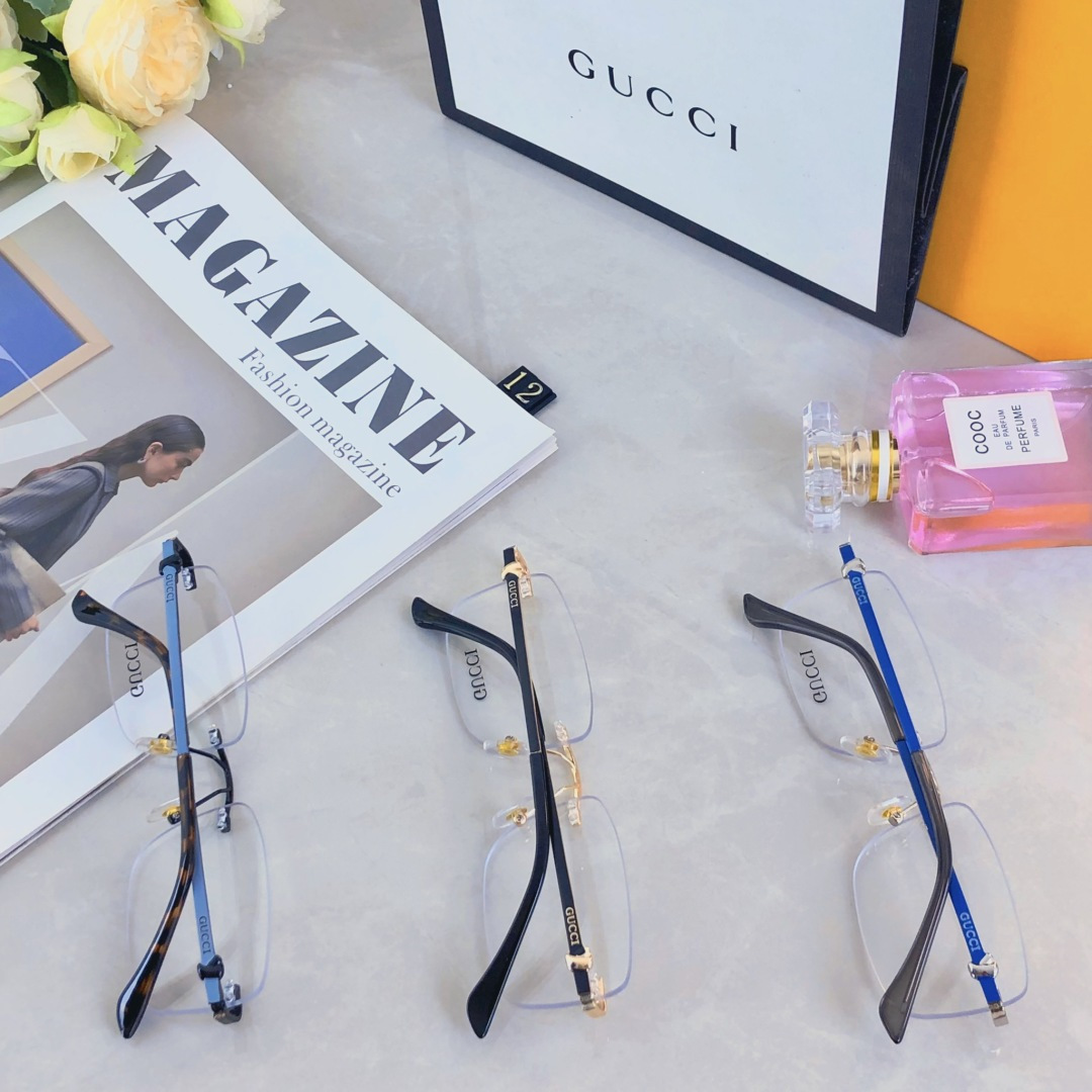 🔥🔥Gucc* 银色无框眼镜男斯文痞帅无边框个性眼镜架女时尚高级感近视镜