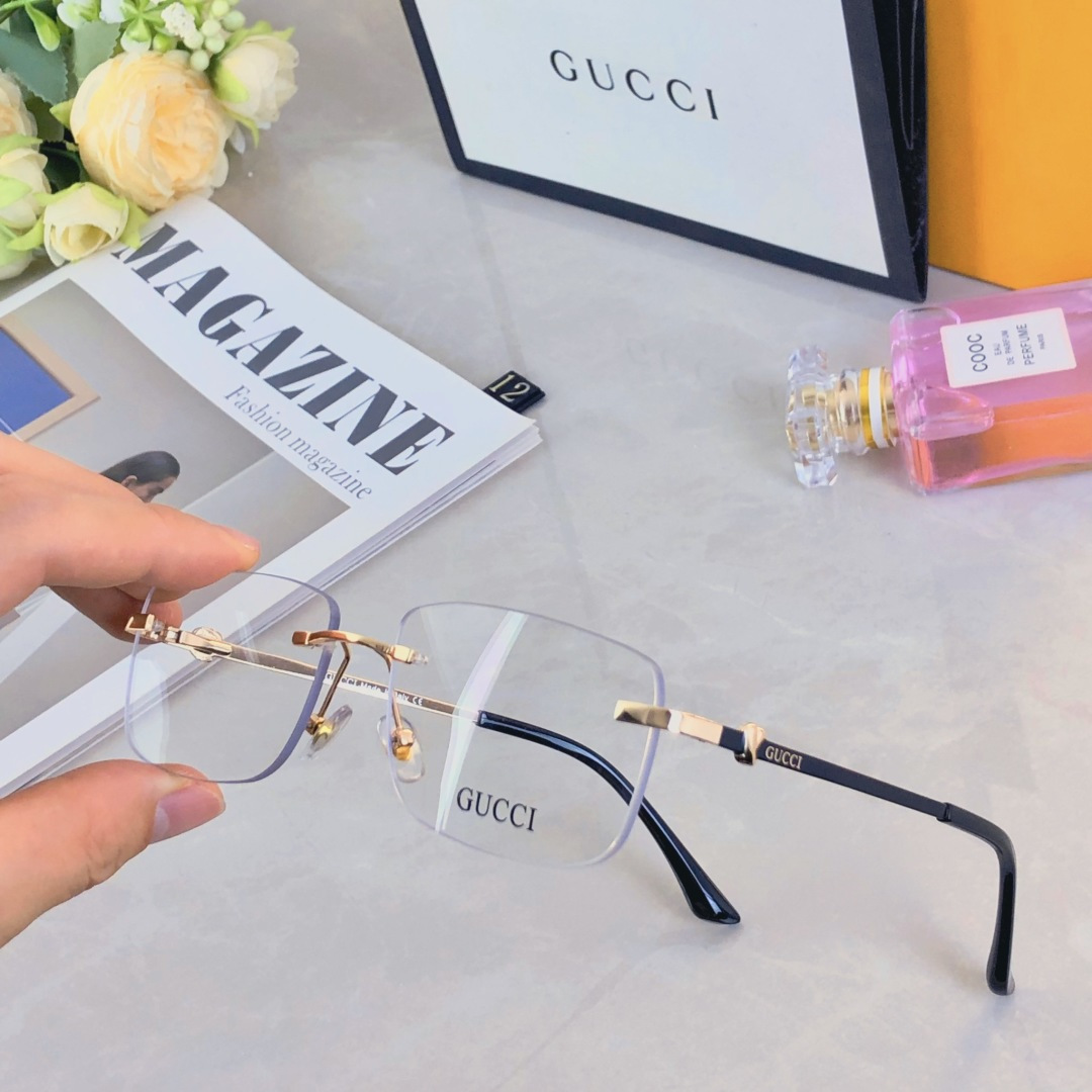 🔥🔥Gucc* 银色无框眼镜男斯文痞帅无边框个性眼镜架女时尚高级感近视镜