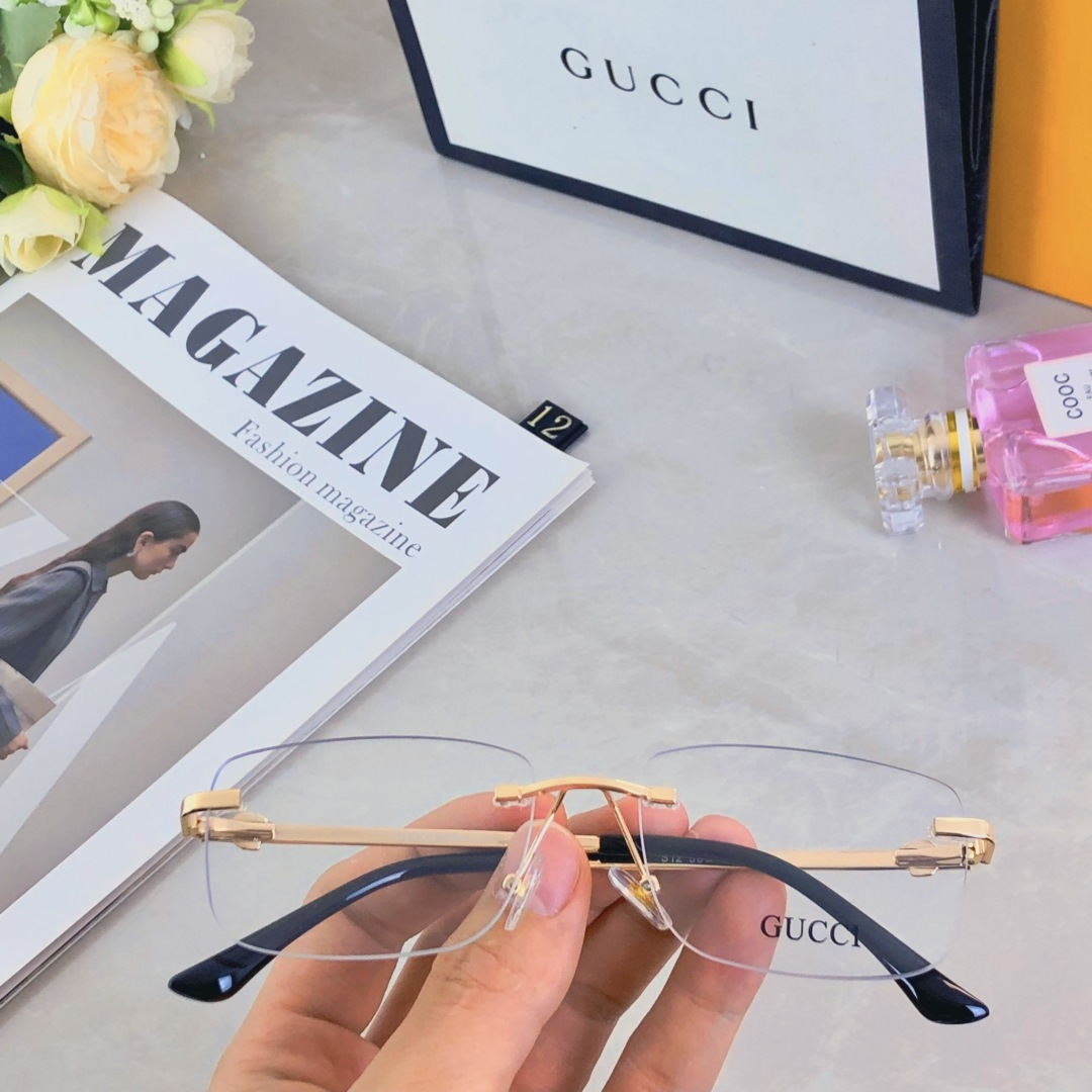 🔥🔥Gucc* 银色无框眼镜男斯文痞帅无边框个性眼镜架女时尚高级感近视镜