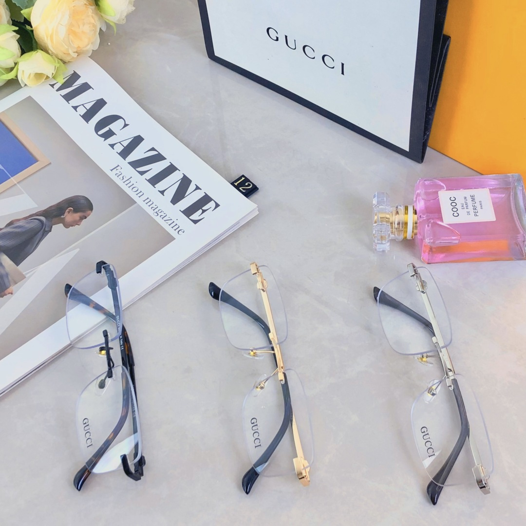 🔥🔥Gucc* 银色无框眼镜男斯文痞帅无边框个性眼镜架女时尚高级感近视镜