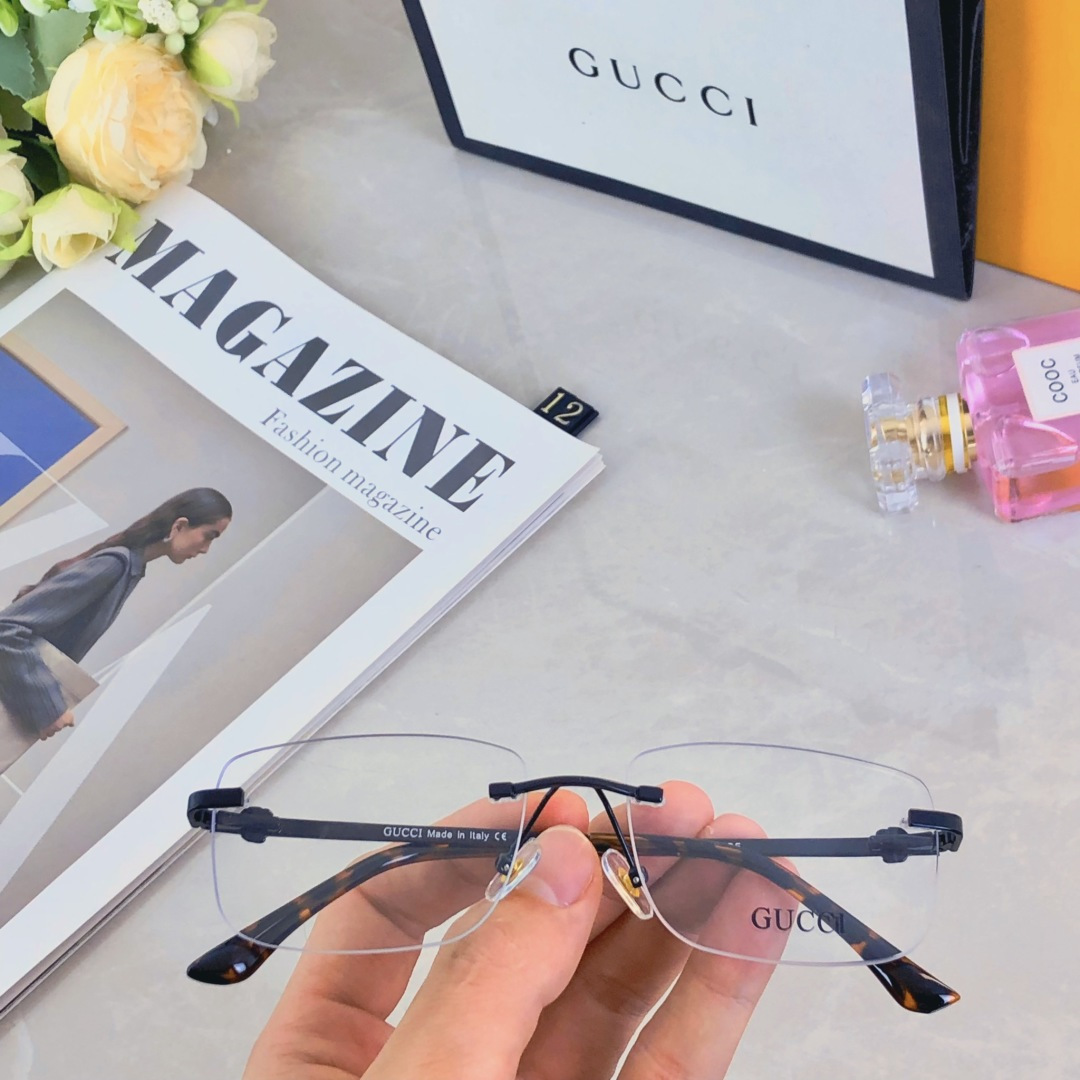 🔥🔥Gucc* 银色无框眼镜男斯文痞帅无边框个性眼镜架女时尚高级感近视镜