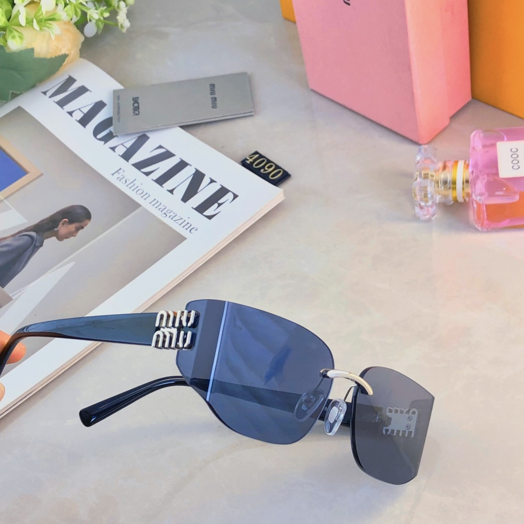 🔥🔥miumi*2025辣妹风曲面无边框网红街拍墨镜女高级感时髦防晒太阳眼镜女潮