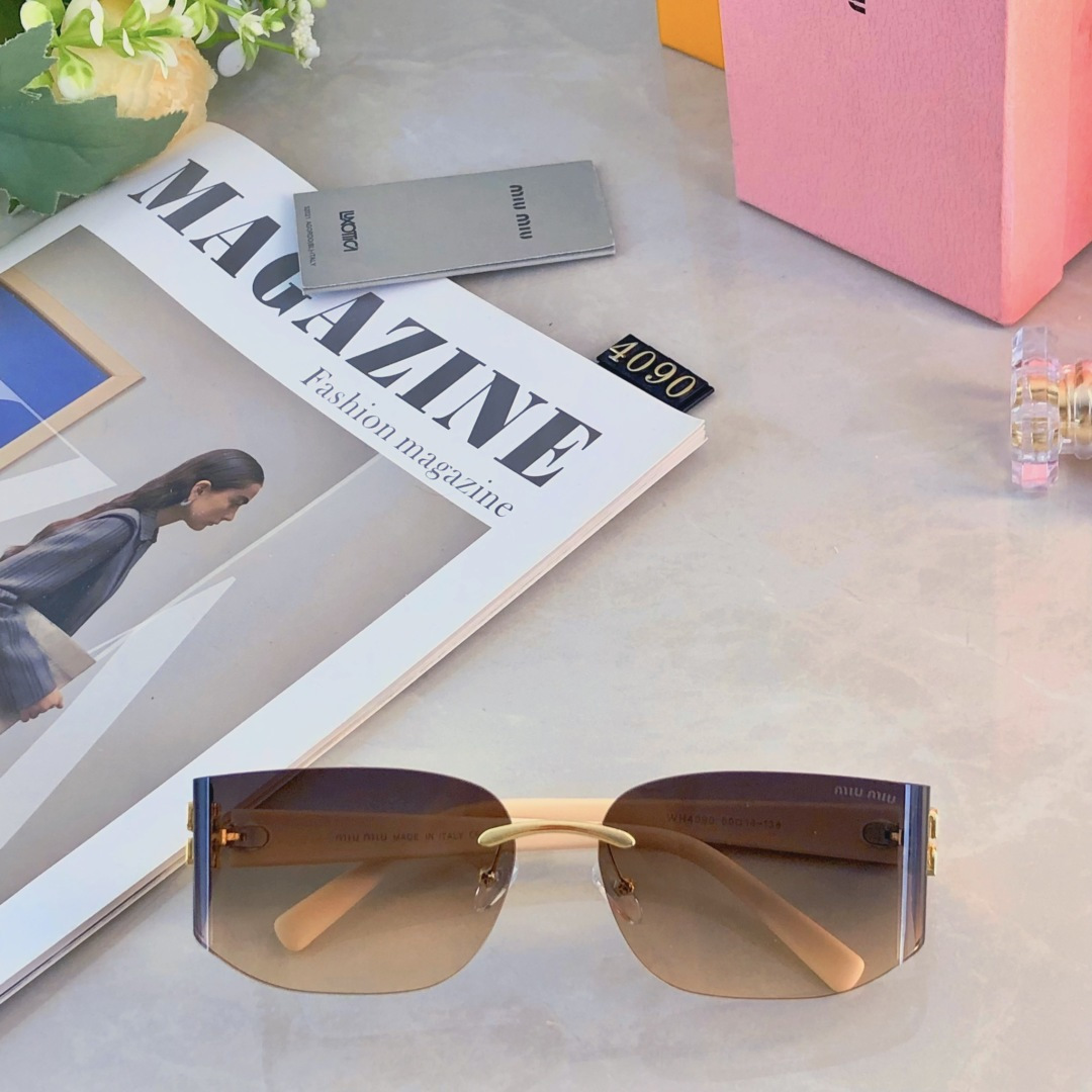 🔥🔥miumi*2025辣妹风曲面无边框网红街拍墨镜女高级感时髦防晒太阳眼镜女潮