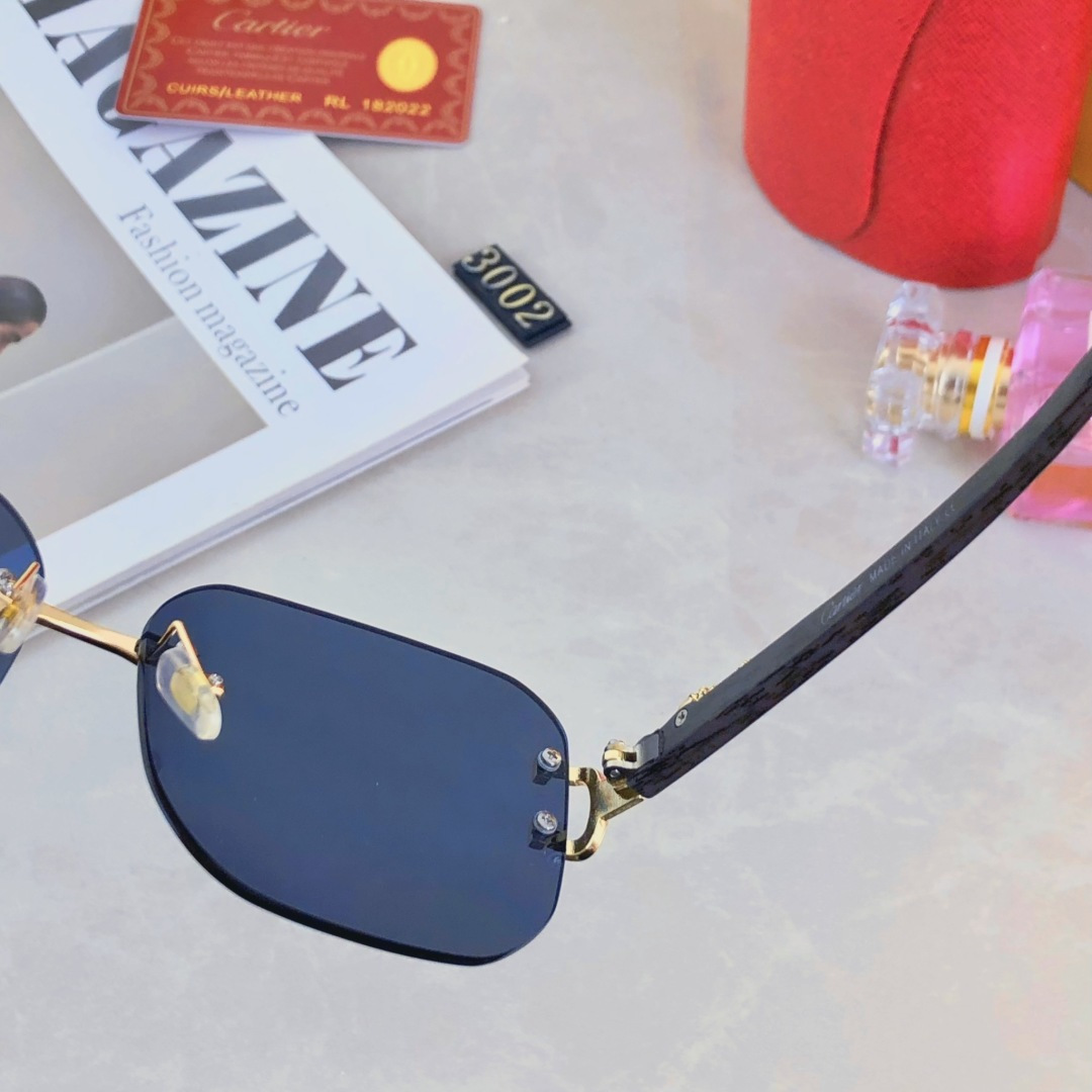 🔥🔥Cartie*复古豹子头金属墨镜无框太阳镜男女小框经典素颜ins遮阳时尚