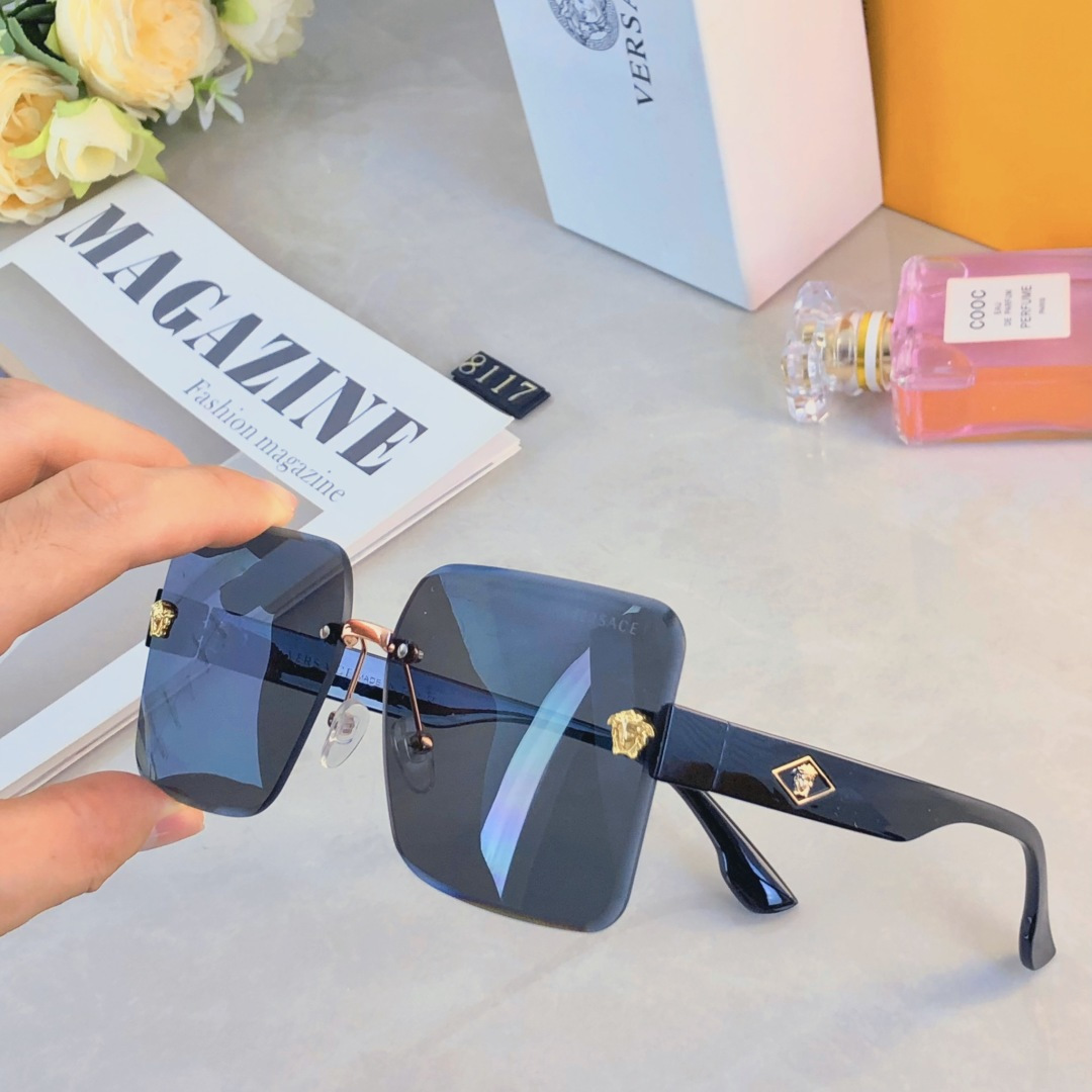 。。Versac*太阳眼镜无边框时尚新款女士ins网红街拍防紫外线墨镜潮