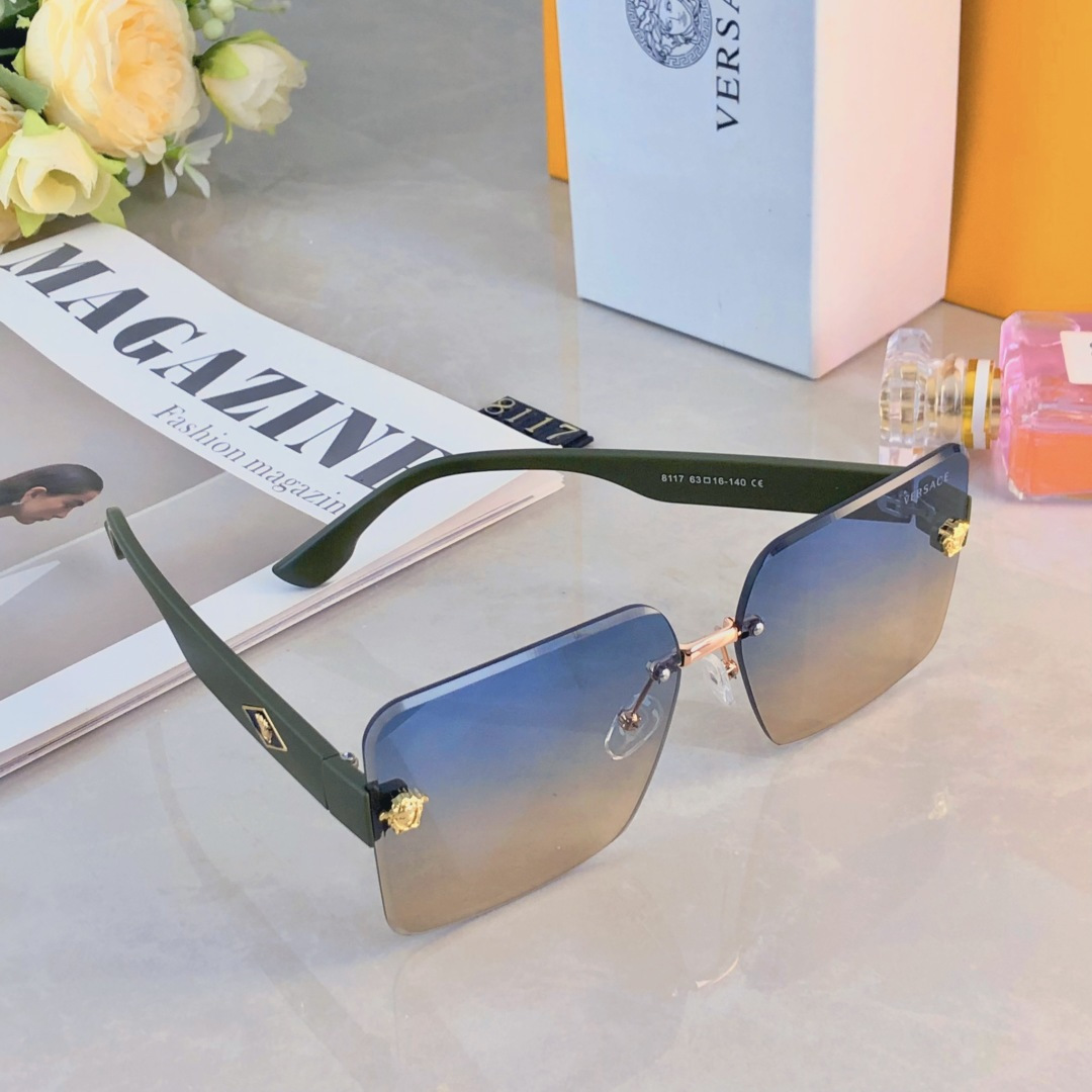 。。Versac*太阳眼镜无边框时尚新款女士ins网红街拍防紫外线墨镜潮