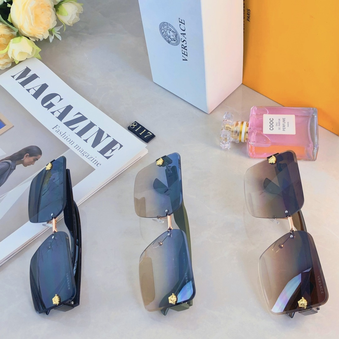 。。Versac*太阳眼镜无边框时尚新款女士ins网红街拍防紫外线墨镜潮