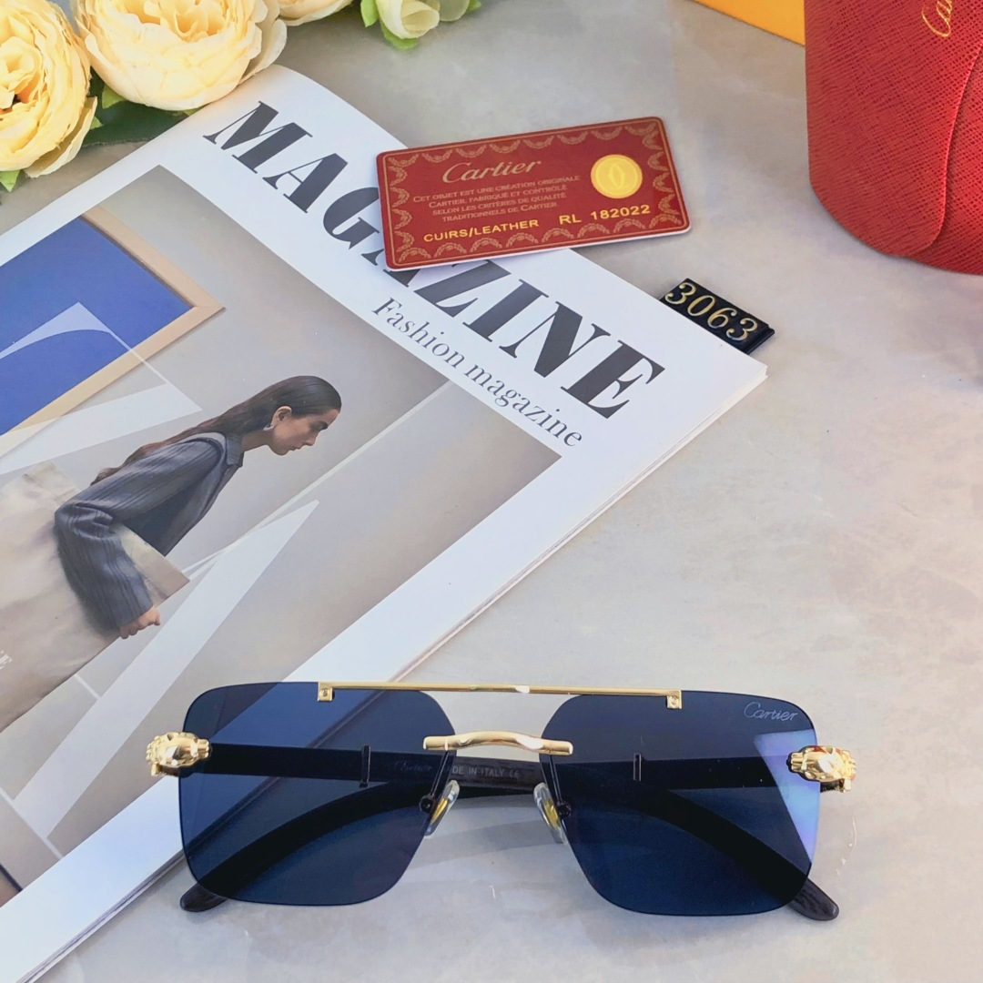 。。Cartie*新款豹子头无框双梁男女同款太阳镜个性切边潮流百搭防紫外线墨镜