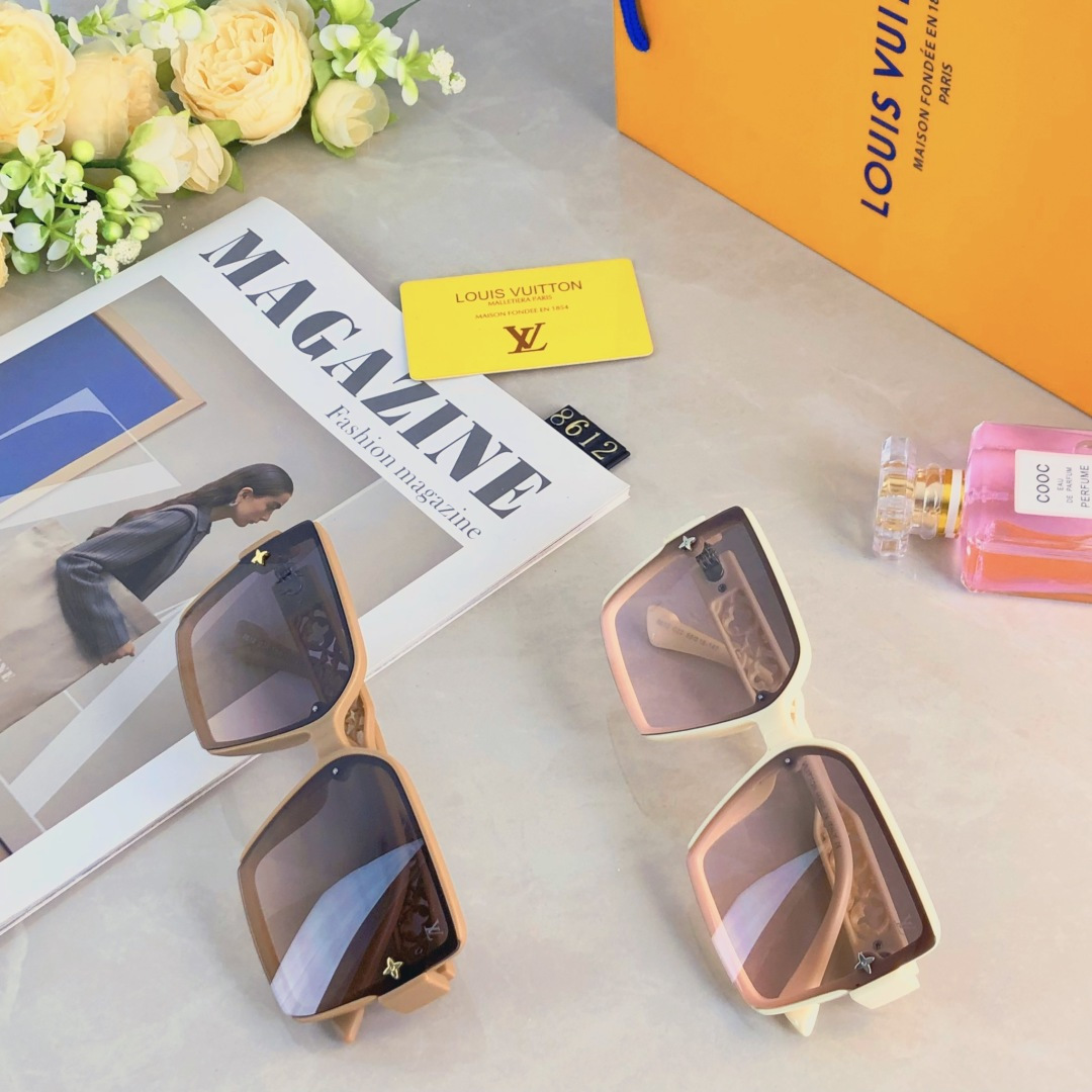 。。Louis vuitto*新款时尚镂空太阳镜方形潮流百搭墨镜防紫外线超轻无框太阳镜