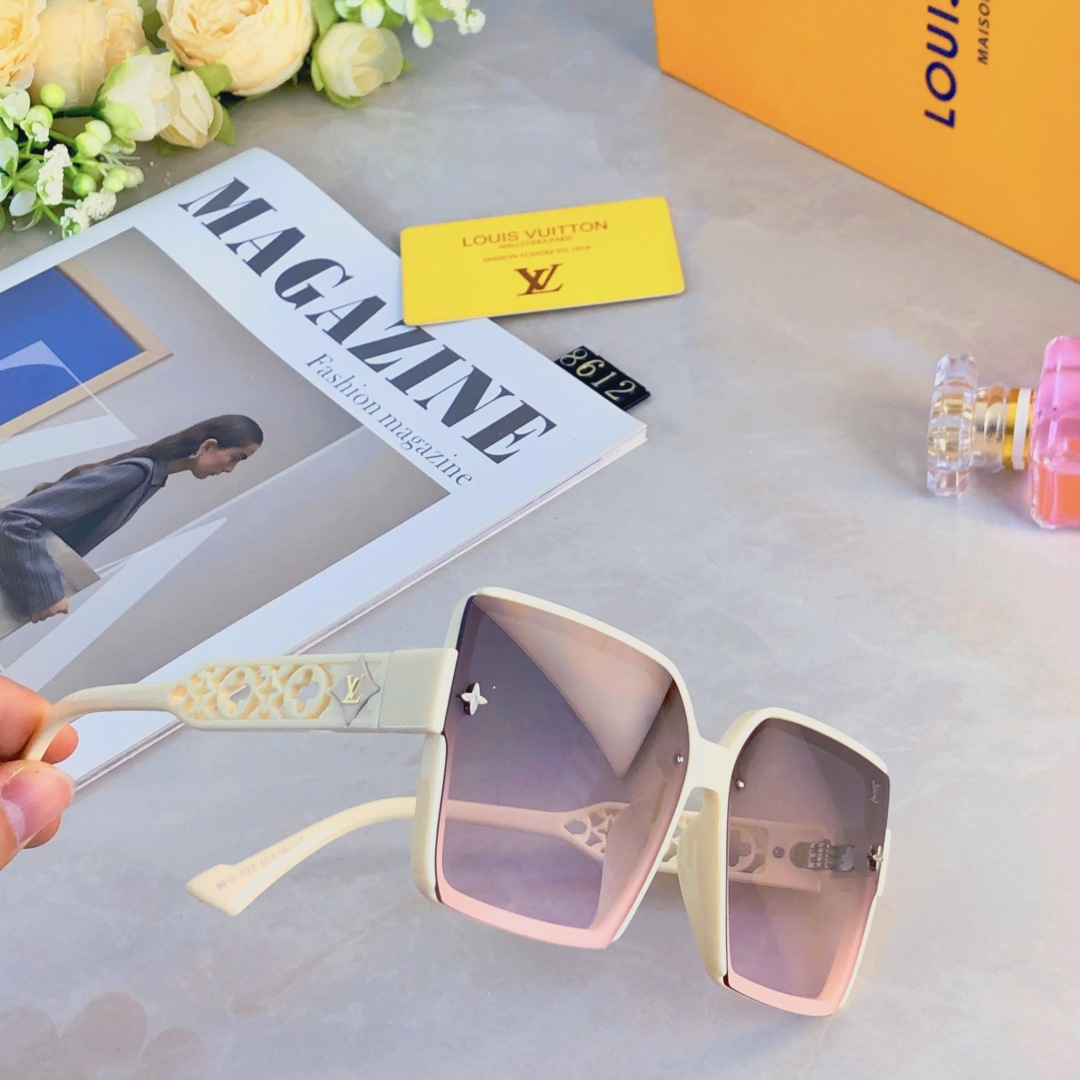 。。Louis vuitto*新款时尚镂空太阳镜方形潮流百搭墨镜防紫外线超轻无框太阳镜