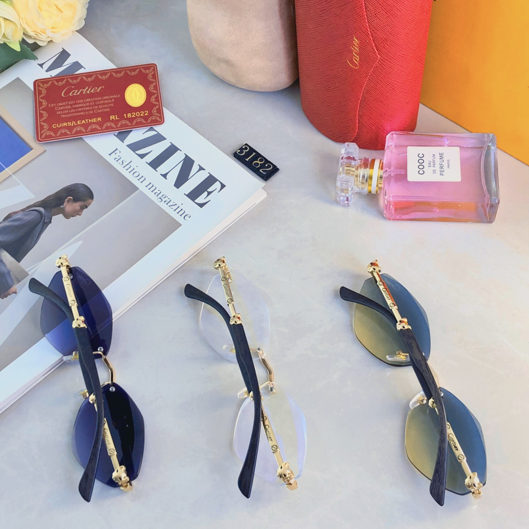 。。Cartie*欧美时尚金属INS风多边形无框轻奢太阳镜户外防晒拍照墨镜