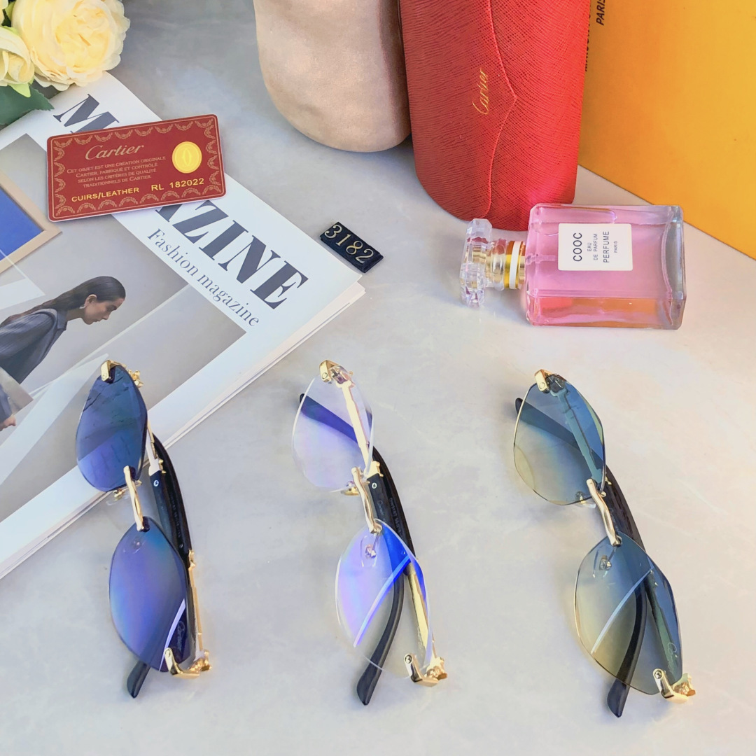 。。Cartie*欧美时尚金属INS风多边形无框轻奢太阳镜户外防晒拍照墨镜