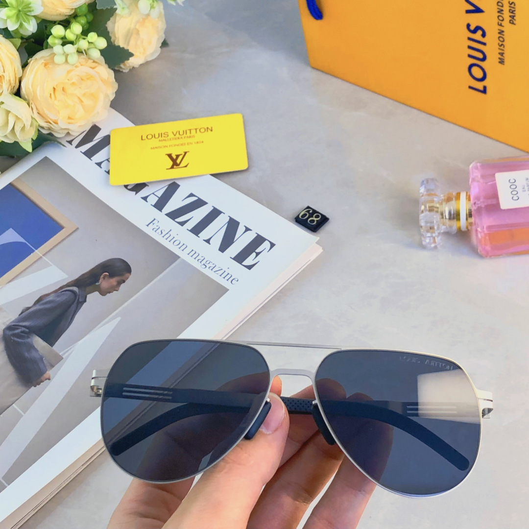 。。Louis vuitto*经典尼龙偏光不锈钢墨镜 复古飞行员墨镜超弹无螺丝蛤蟆镜男潮
