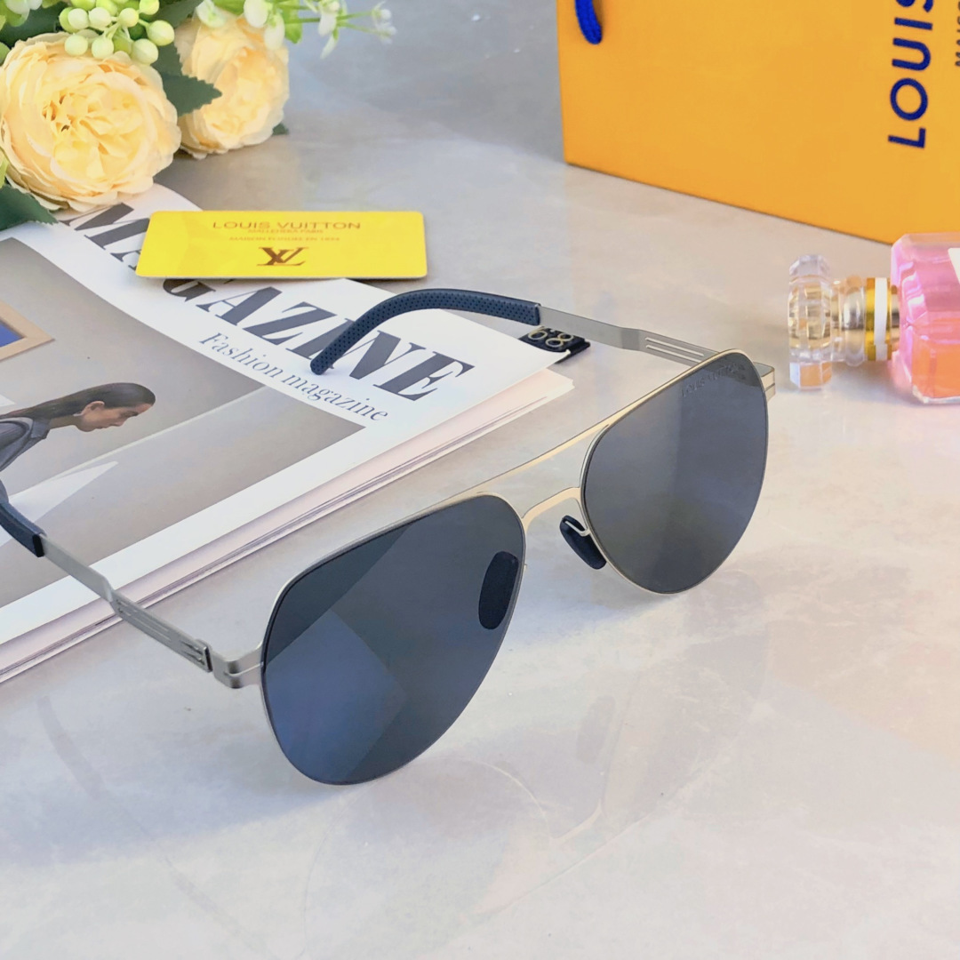 。。Louis vuitto*经典尼龙偏光不锈钢墨镜 复古飞行员墨镜超弹无螺丝蛤蟆镜男潮