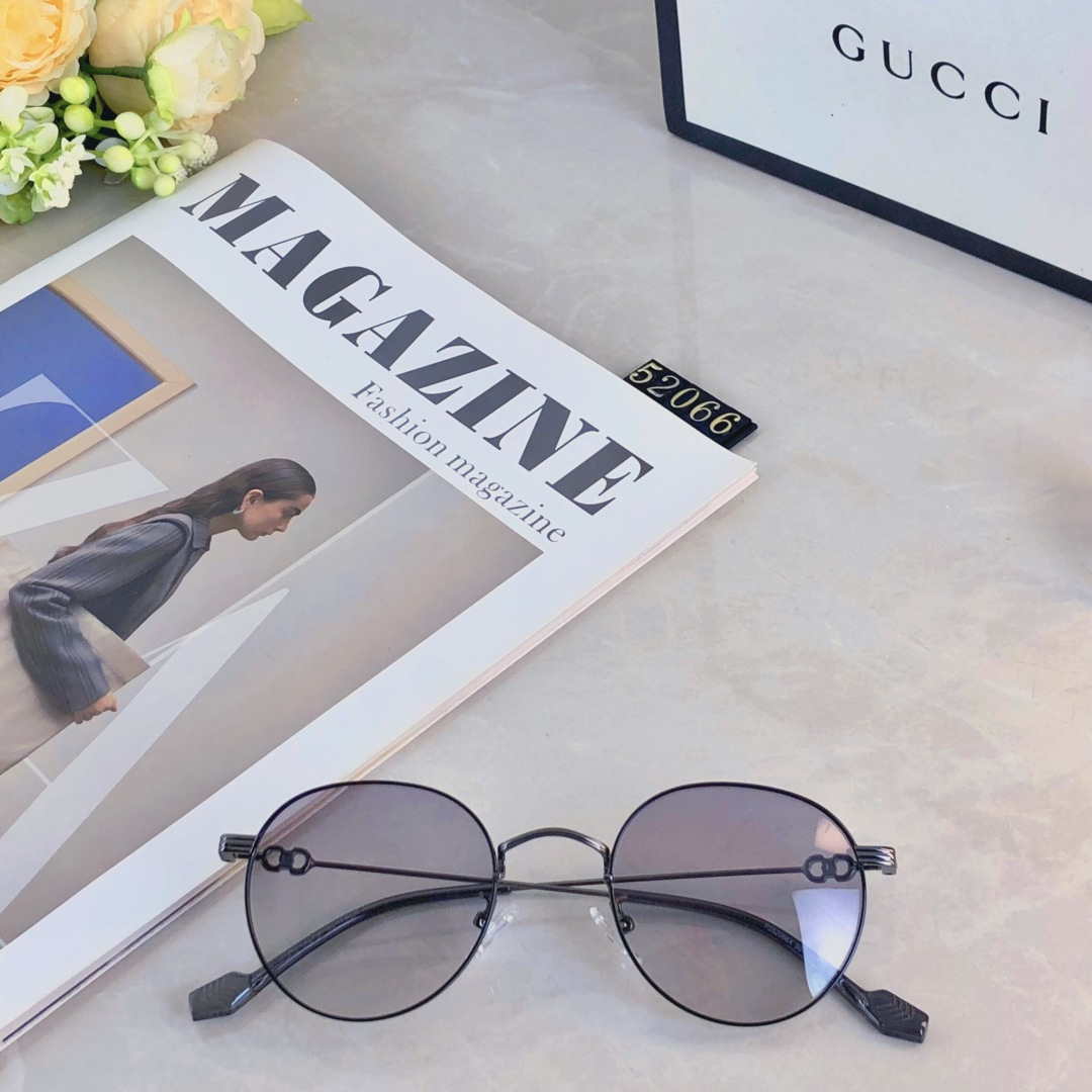 。。Gucc*新款轻盈圆形金属框偏光太阳镜女防紫外线高级感遮阳户外墨镜女潮
