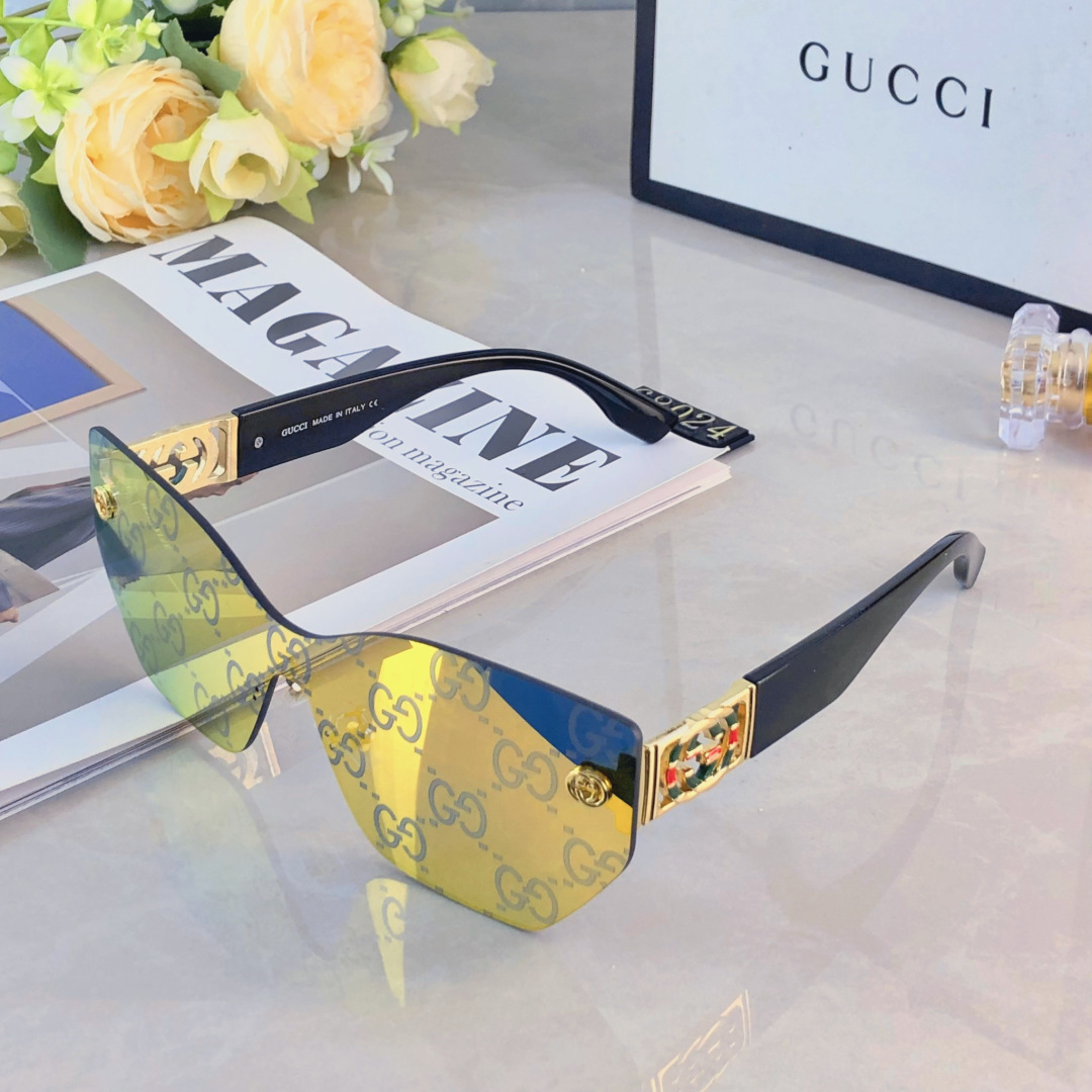 。。Gucc*高级感无框墨镜女潮欧美复古大框切边眼镜防紫外线太阳镜海边防晒