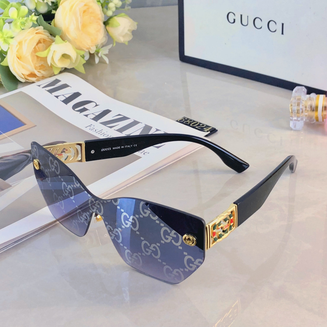 。。Gucc*高级感无框墨镜女潮欧美复古大框切边眼镜防紫外线太阳镜海边防晒